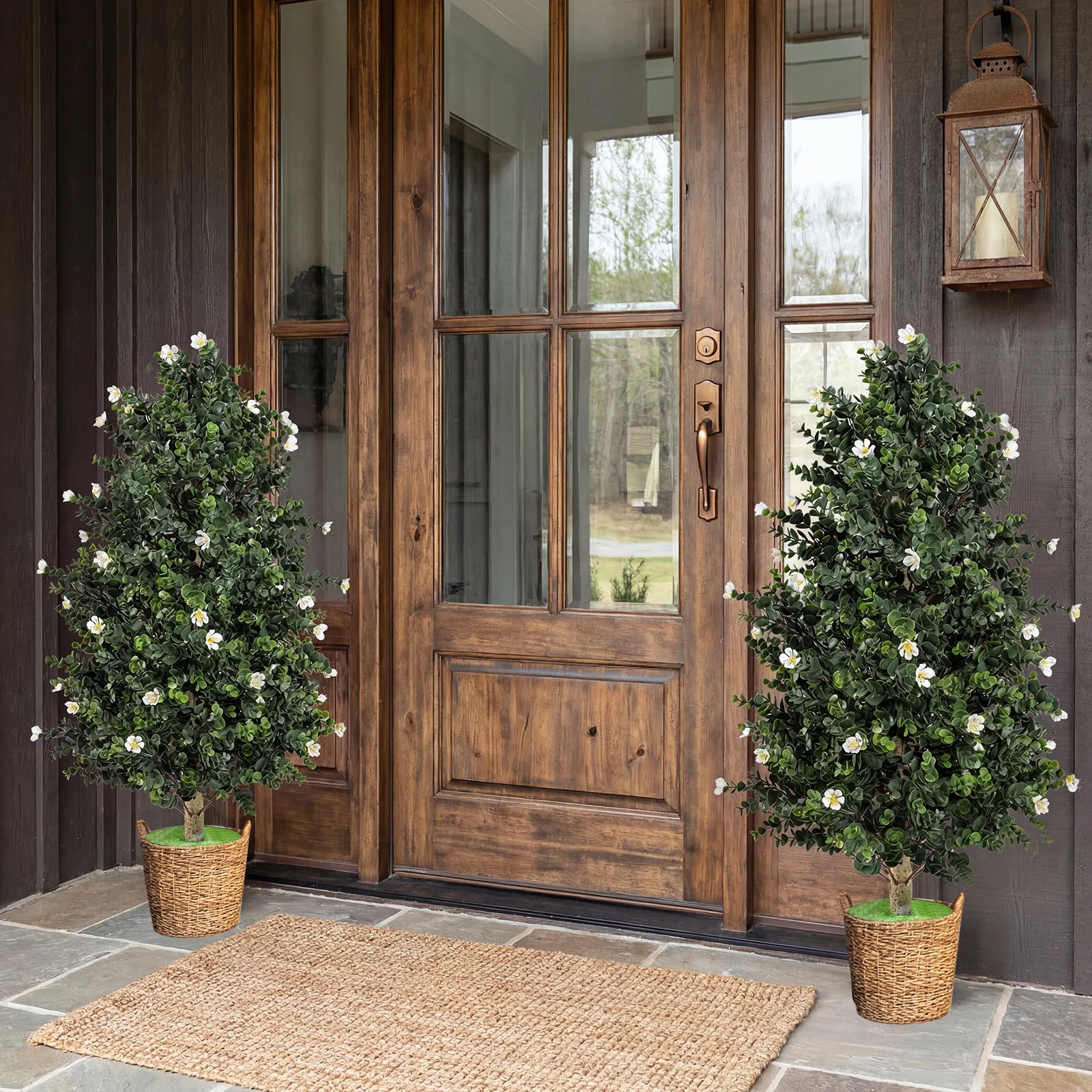 Artificial Topiary Cone Tree, 2 Pack, 49 Flowers, White - Image 2