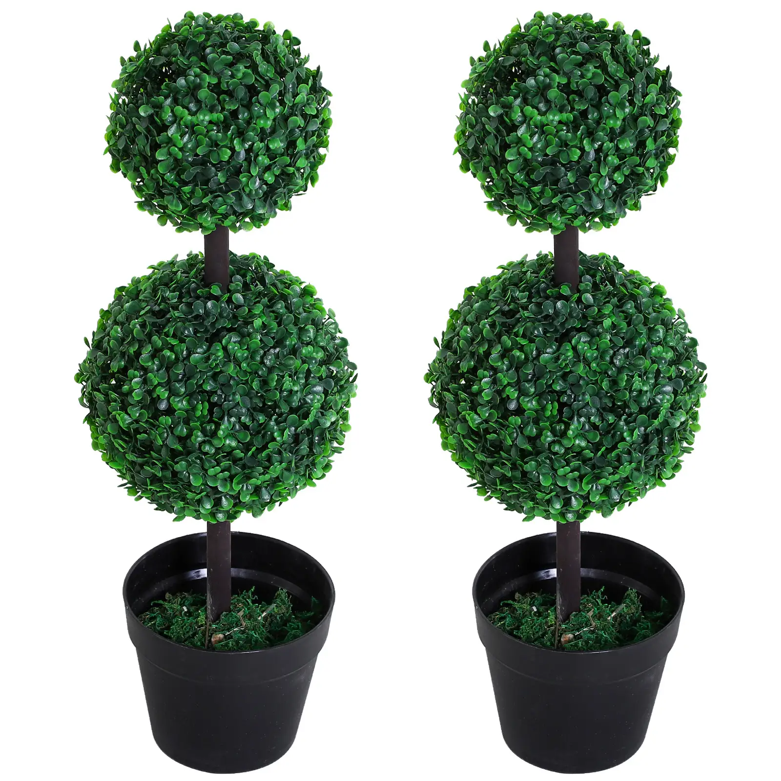 Artificial Topiary Tree Set, 2 Ball Design, Home Office Decor, Dark Green