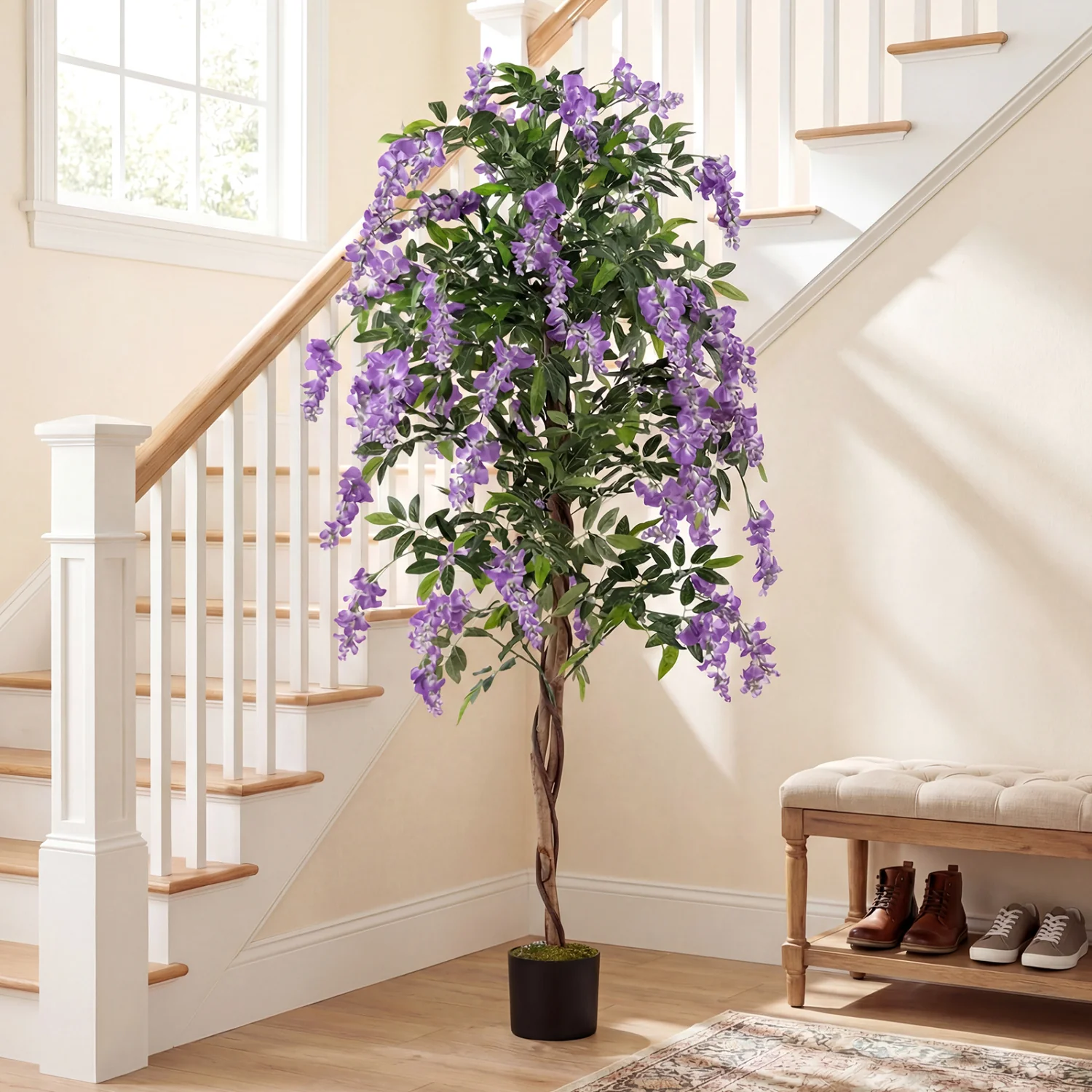 Artificial Wisteria Tree, 6 FT, With Natural Trunks And Lifelike Flowers, Purple - Image 7