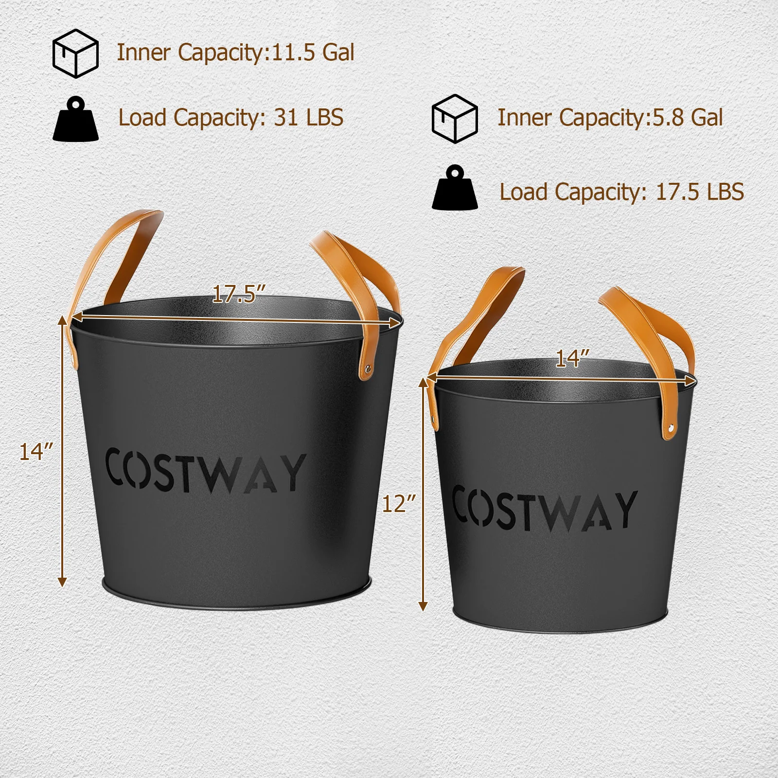 Ash Bucket Set of 2 Metal Coal Ash Can Set with 11.5 Gal and 8.5 Gal Bucket for Fireplace Fire Pits - Image 6