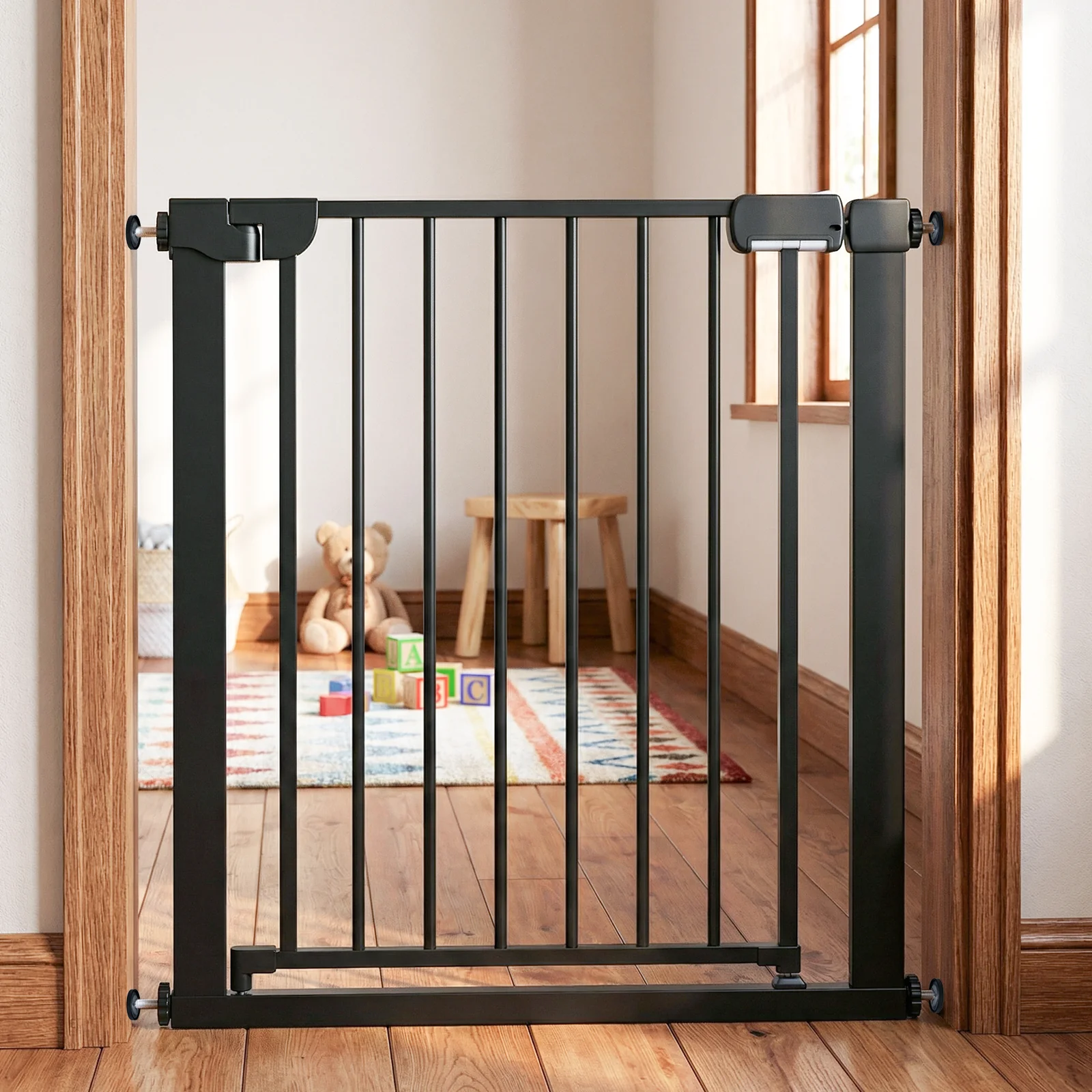 Auto-Close Baby Gate, Pressure Mounted, Black - Image 7