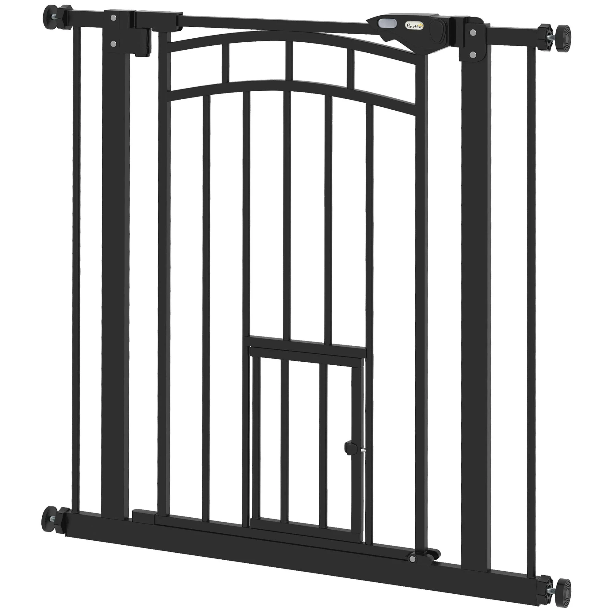 Auto-Close Pet Gate with Cat Door, Double Locking, Fits 29"-31.5" Wide, Black