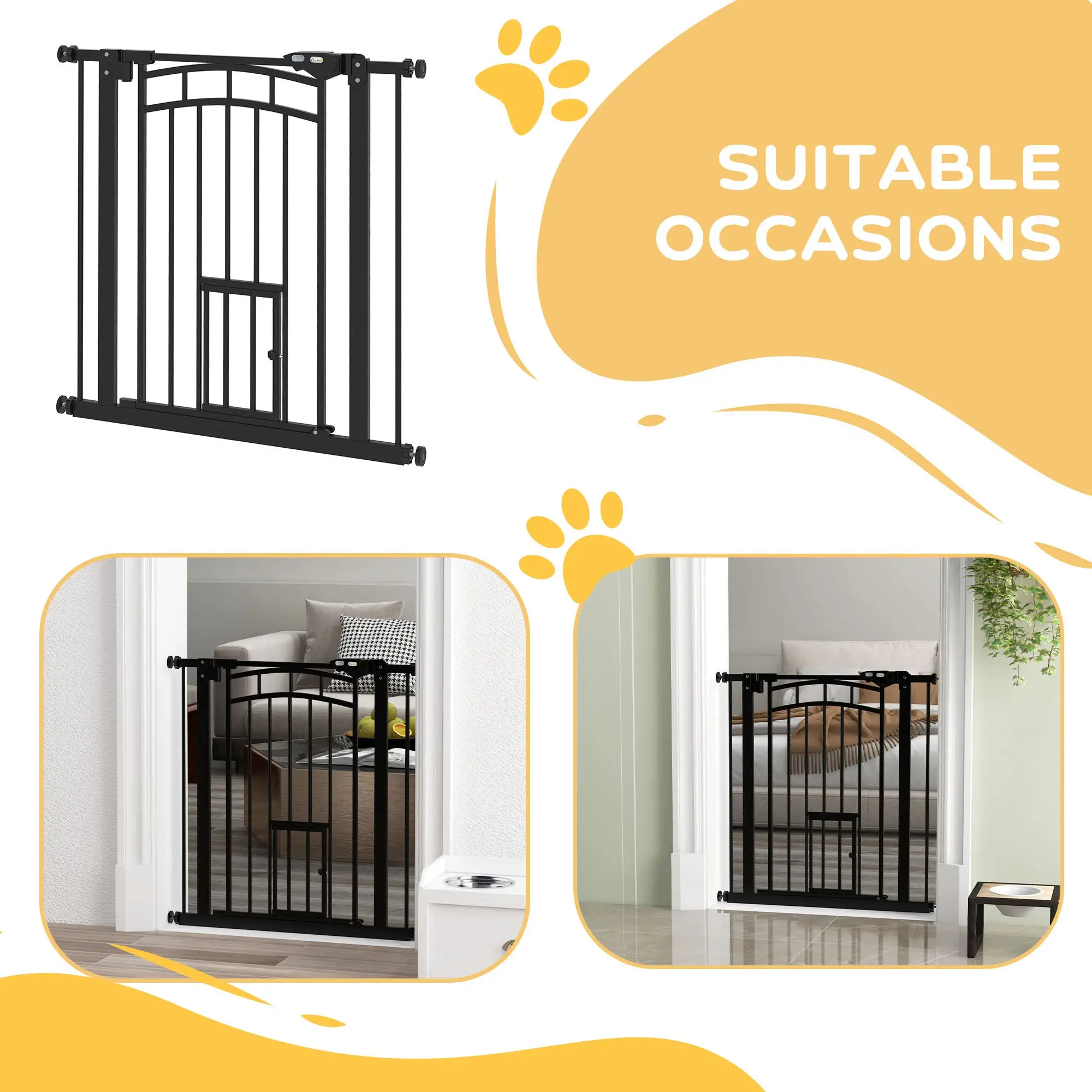 Auto-Close Pet Gate with Cat Door, Double Locking, Fits 29"-31.5" Wide, Black - Image 10