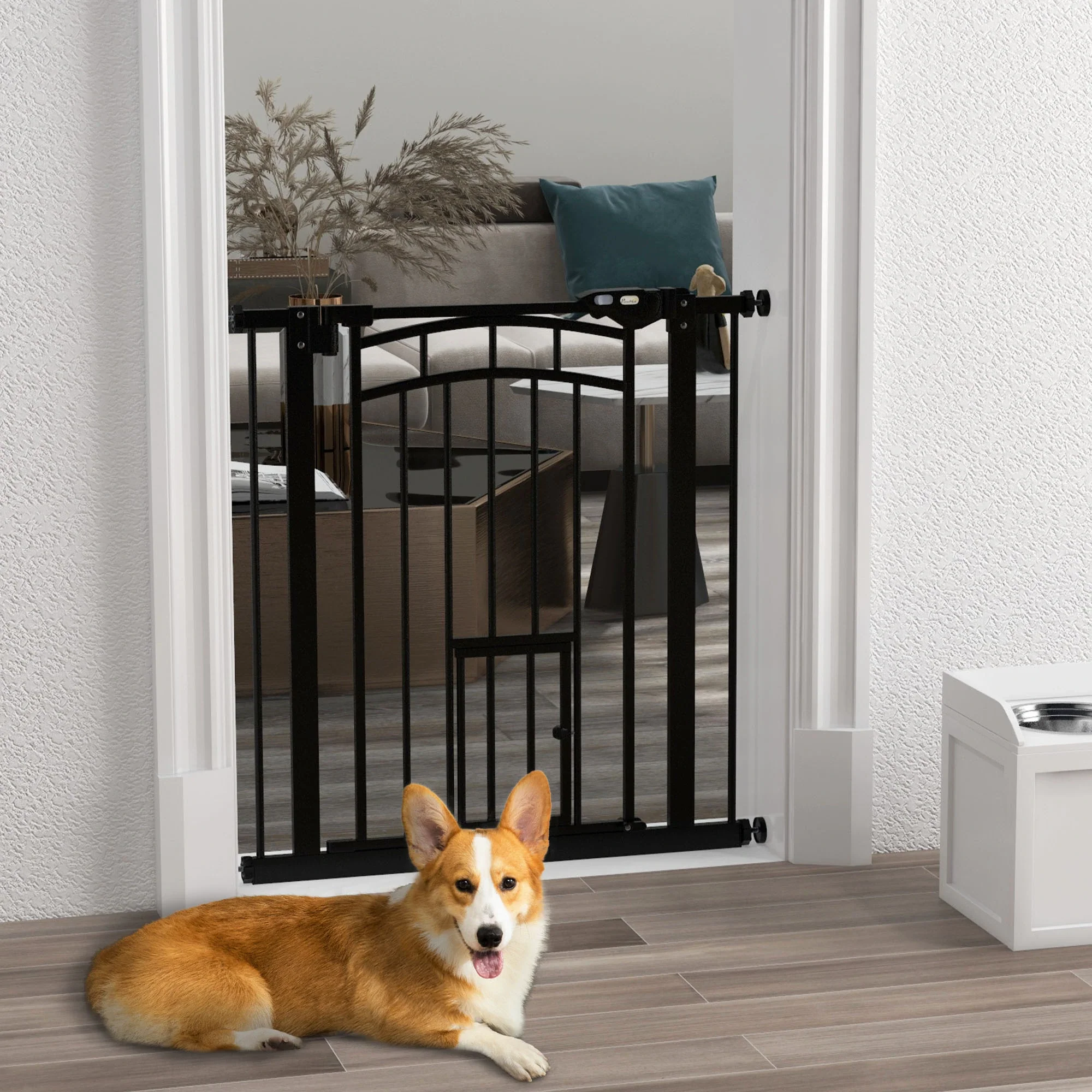 Auto-Close Pet Gate with Cat Door, Double Locking, Fits 29"-31.5" Wide, Black - Image 2