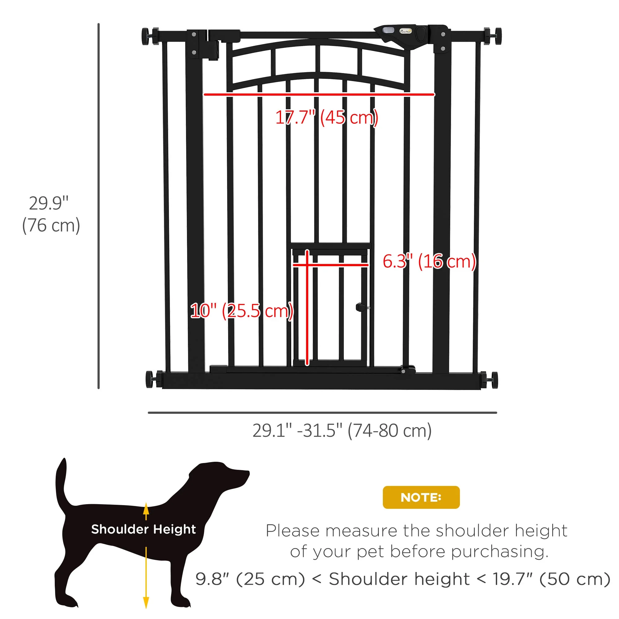 Auto-Close Pet Gate with Cat Door, Double Locking, Fits 29"-31.5" Wide, Black - Image 3