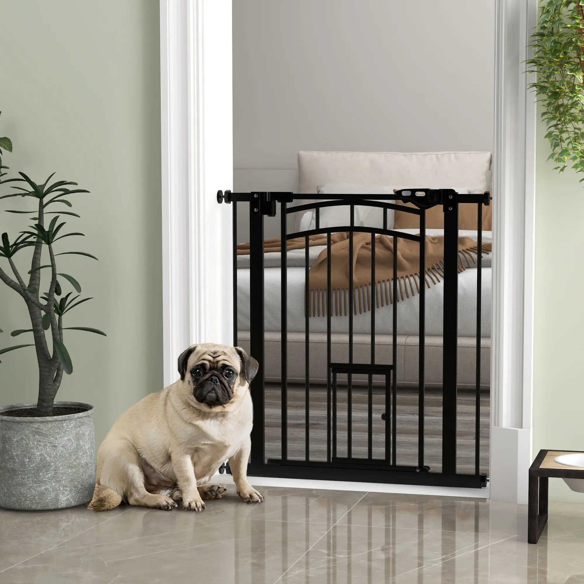 Auto-Close Pet Gate with Cat Door, Double Locking, Fits 29"-31.5" Wide, Black - Image 8