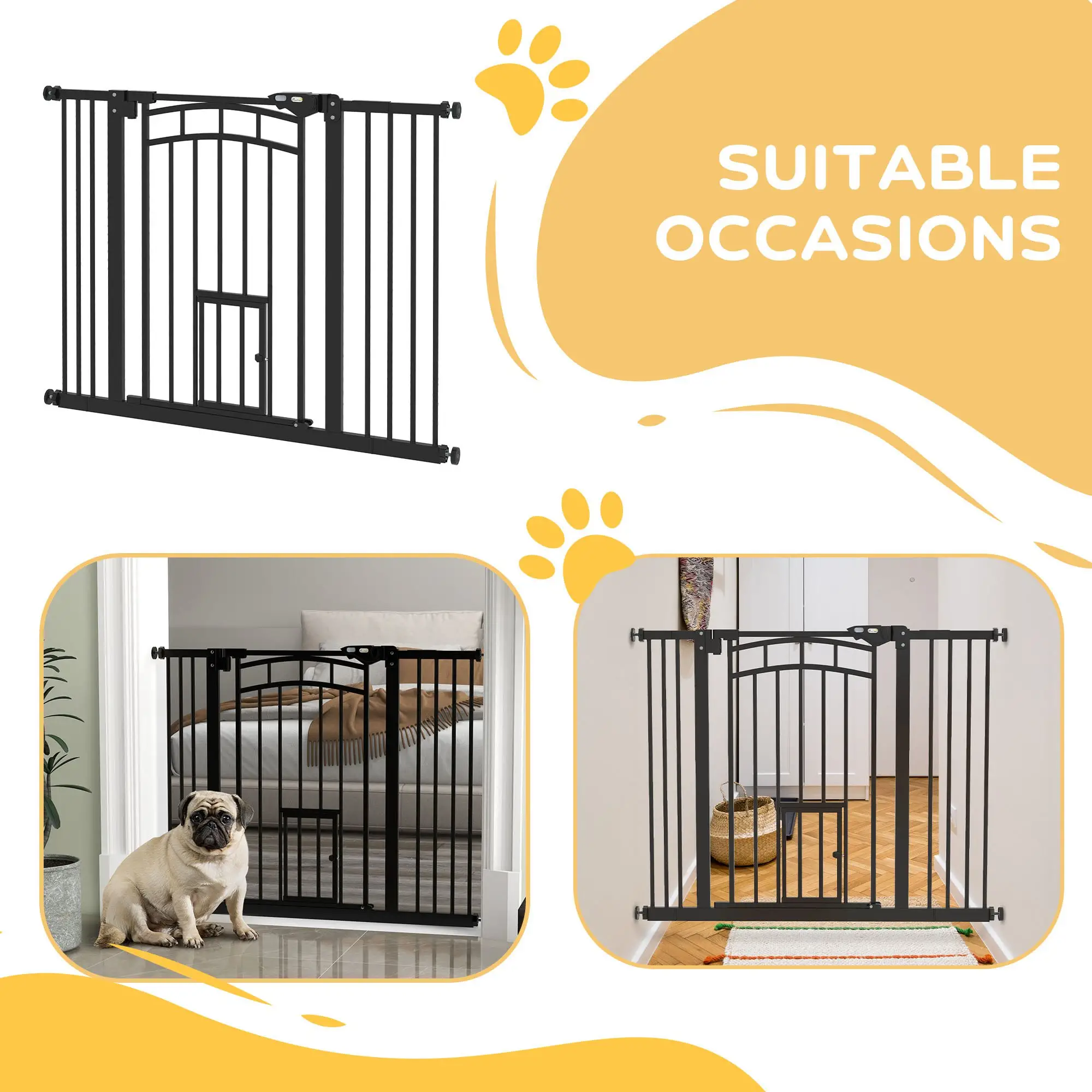 Auto-Close Pet Gate With Cat Door, Double Locking, Fits 29"-39.4" Wide, Black - Image 10