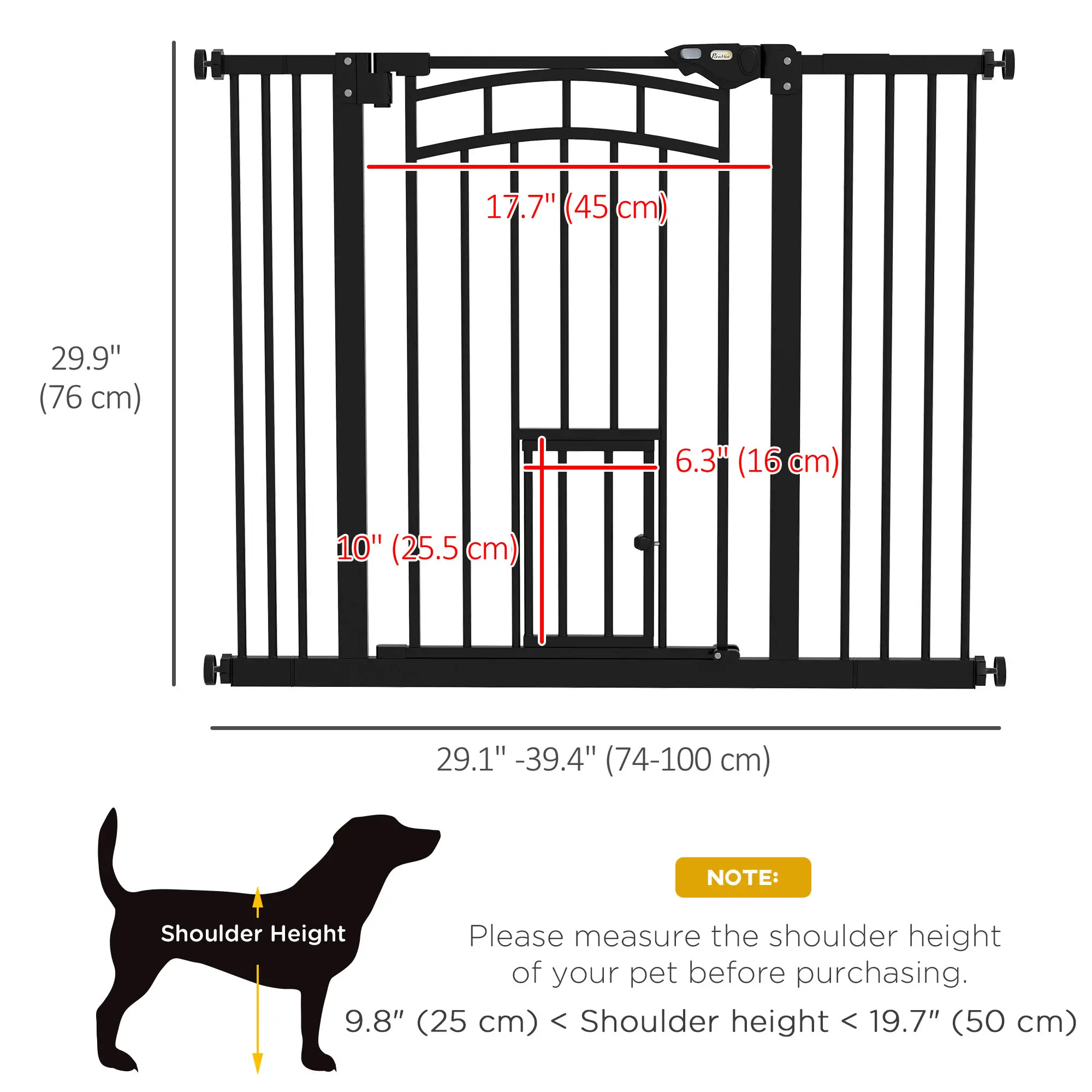 Auto-Close Pet Gate With Cat Door, Double Locking, Fits 29"-39.4" Wide, Black - Image 3