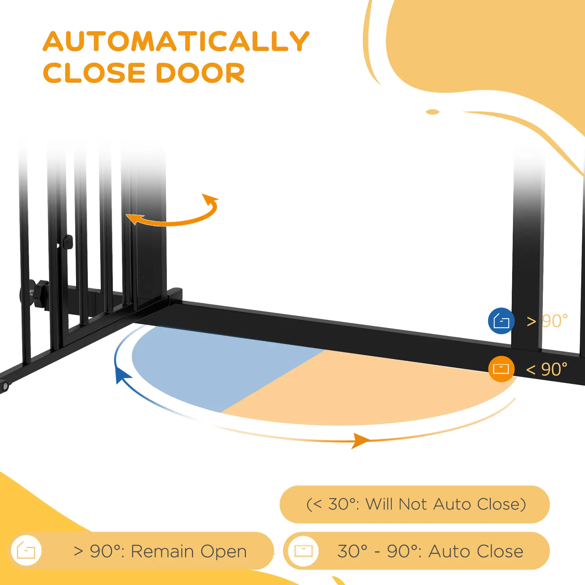 Auto-Close Pet Gate With Cat Door, Double Locking, Fits 29"-39.4" Wide, Black - Image 6