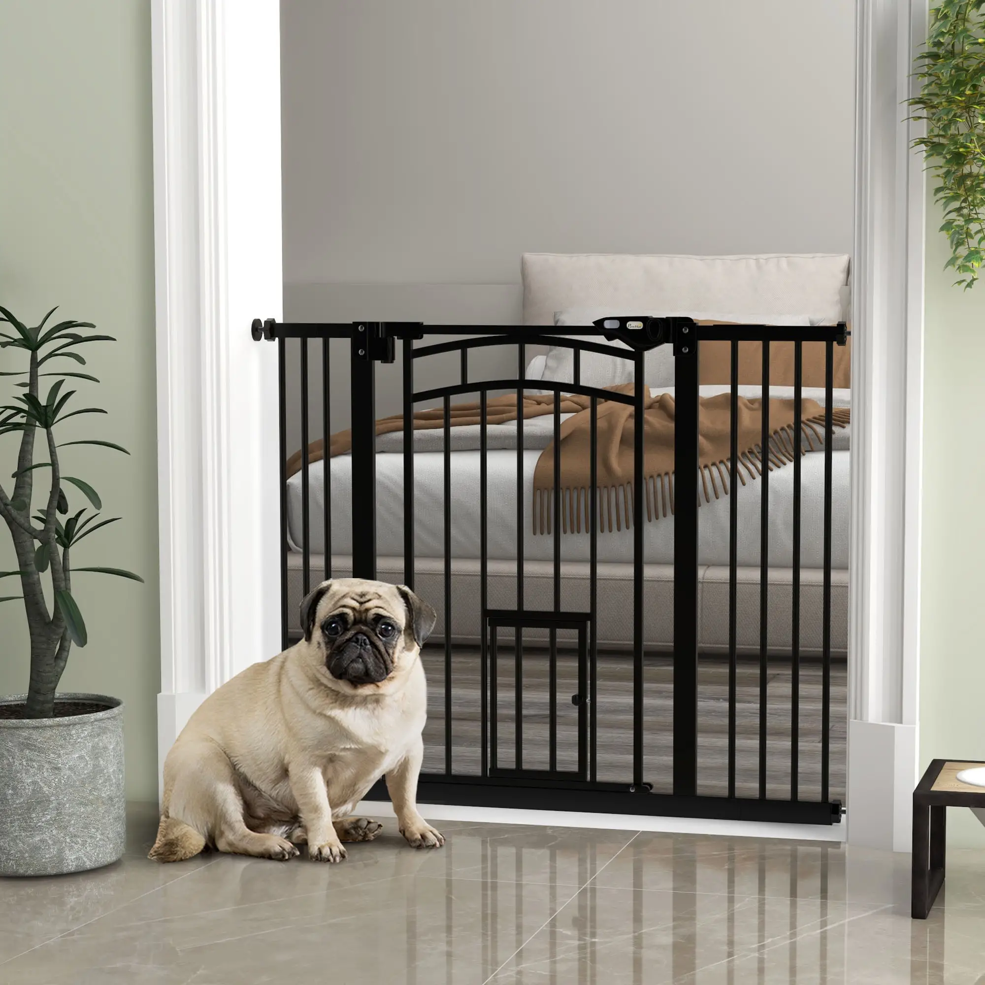 Auto-Close Pet Gate With Cat Door, Double Locking, Fits 29"-39.4" Wide, Black - Image 8