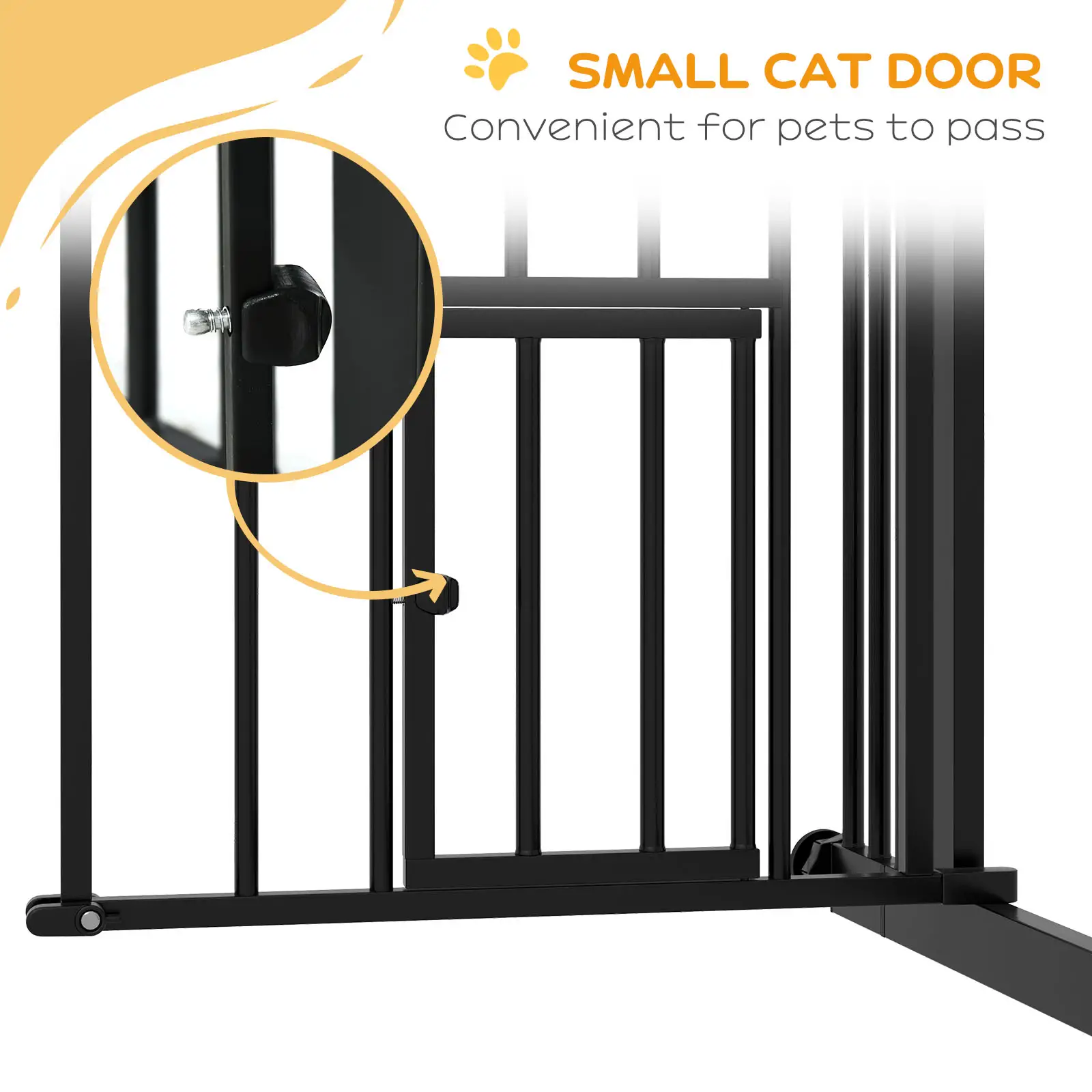 Auto-Close Pet Gate With Cat Door, Double Locking, Fits 29"-39.4" Wide, Black - Image 9
