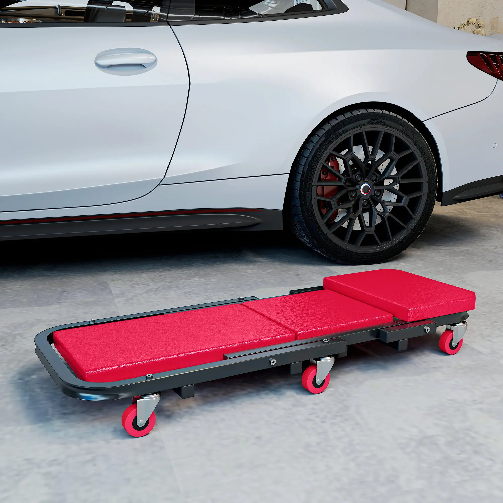 Automotive Z Creeper Seat, 330 lbs Rolling Garage Mechanic Creeper Stool, Red - Image 10