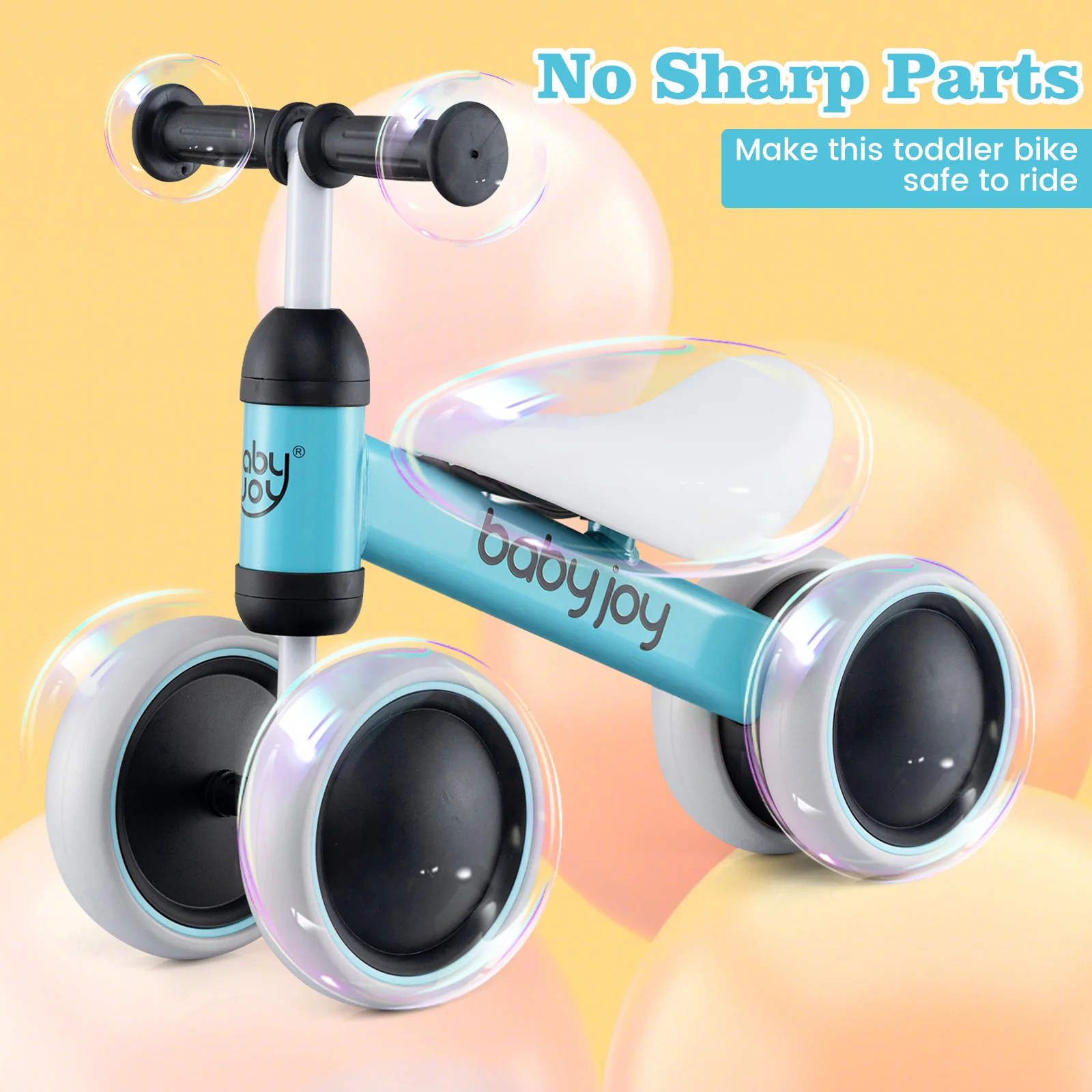 Baby Balance Bike, 2 Years Old, No Pedal, 4 Wheels, Blue - Image 10