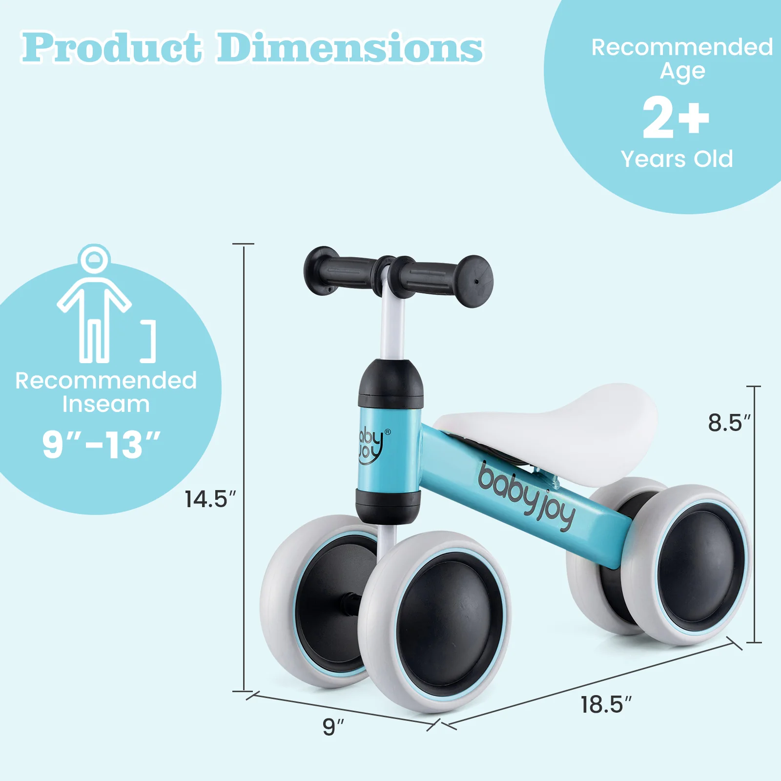 Baby Balance Bike, 2 Years Old, No Pedal, 4 Wheels, Blue - Image 4