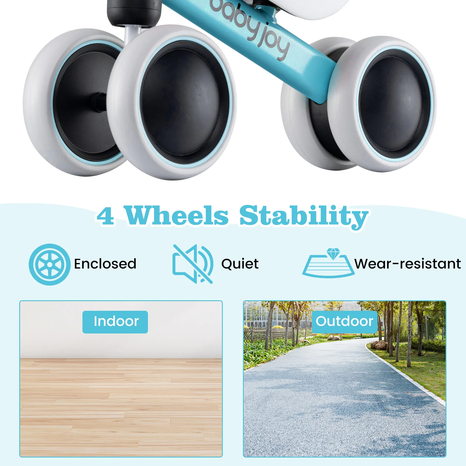 Baby Balance Bike, 2 Years Old, No Pedal, 4 Wheels, Blue - Image 7