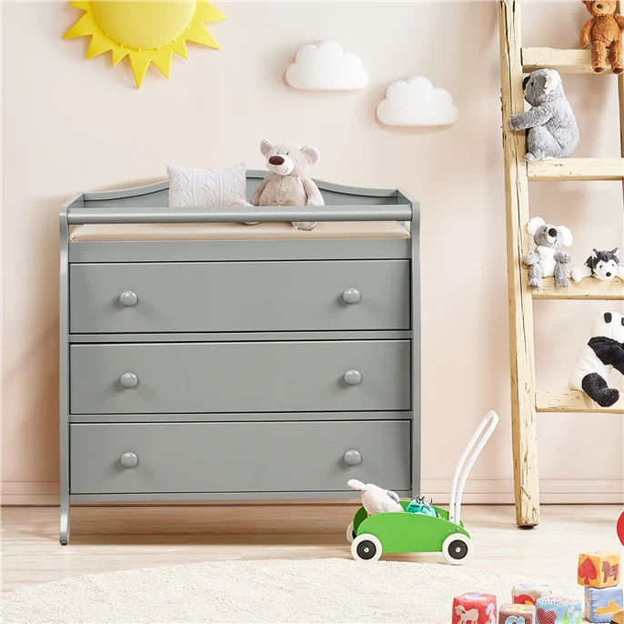 Baby Changing Table, 3 Drawers, Safety Belt, Gray - Image 2