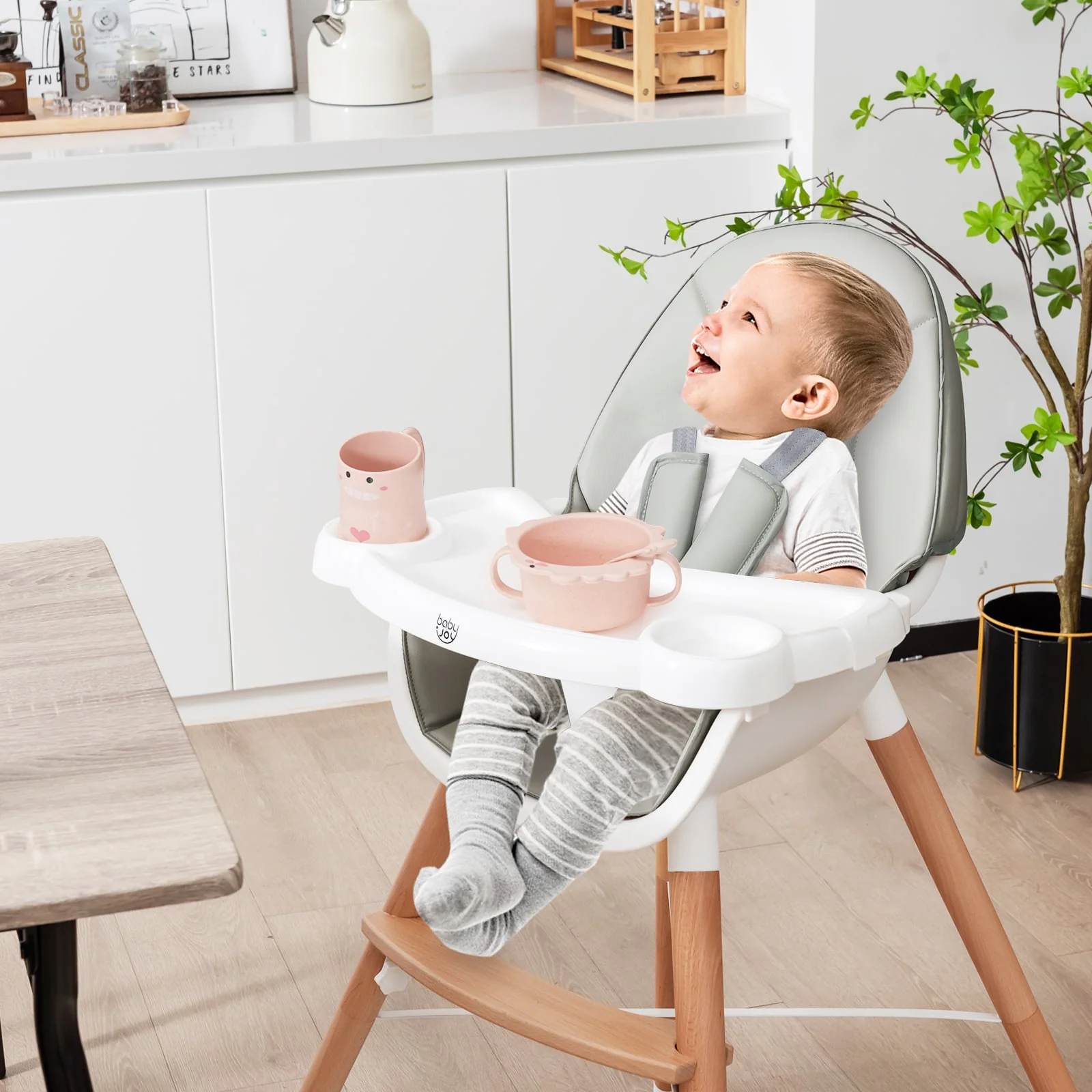 Baby High Chair, Dishwasher Safe Tray, Gray - Image 3