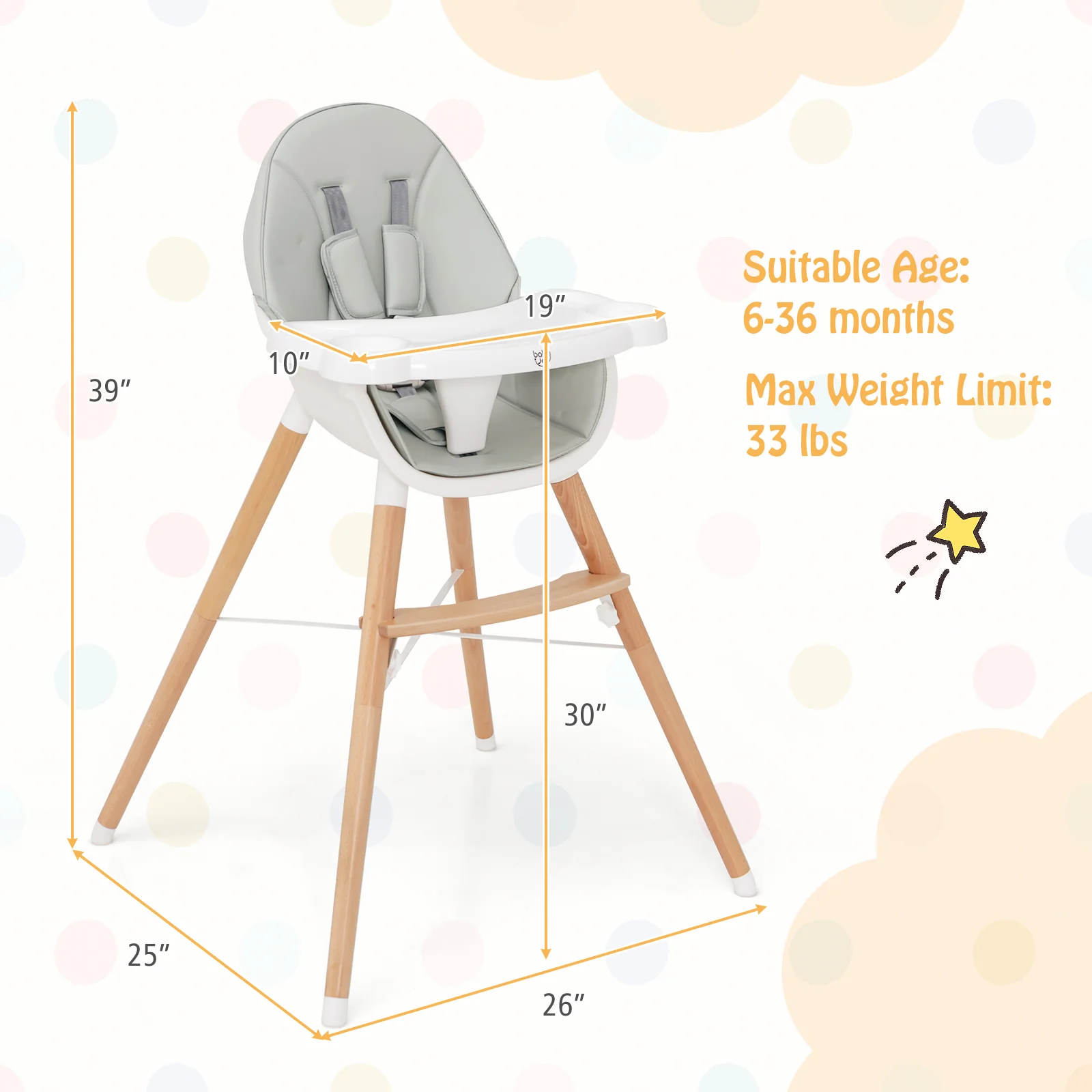 Baby High Chair, Dishwasher Safe Tray, Gray - Image 6