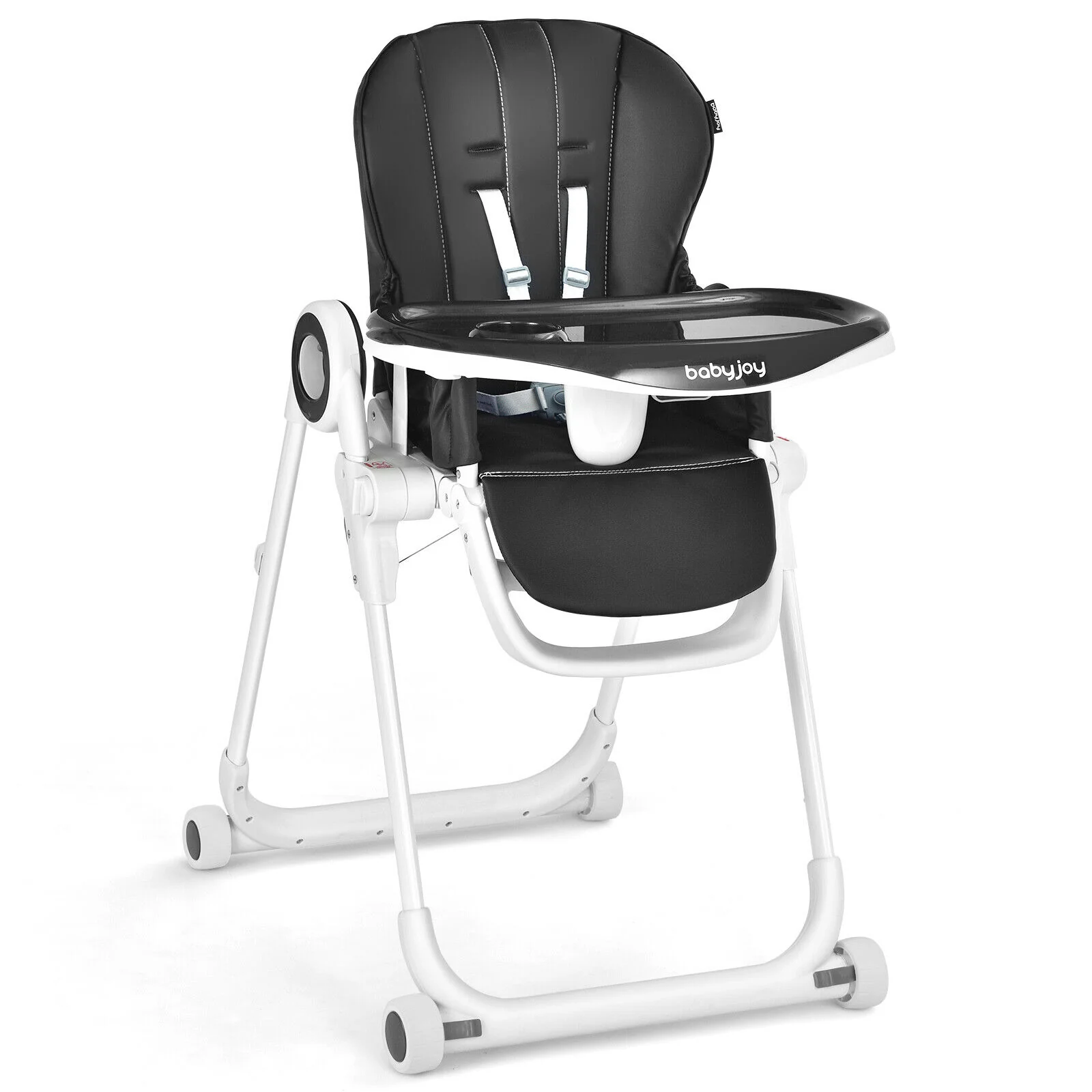 Baby High Chair, Foldable Feeding Chair, 4 Lockable Wheels, Black - Image 4