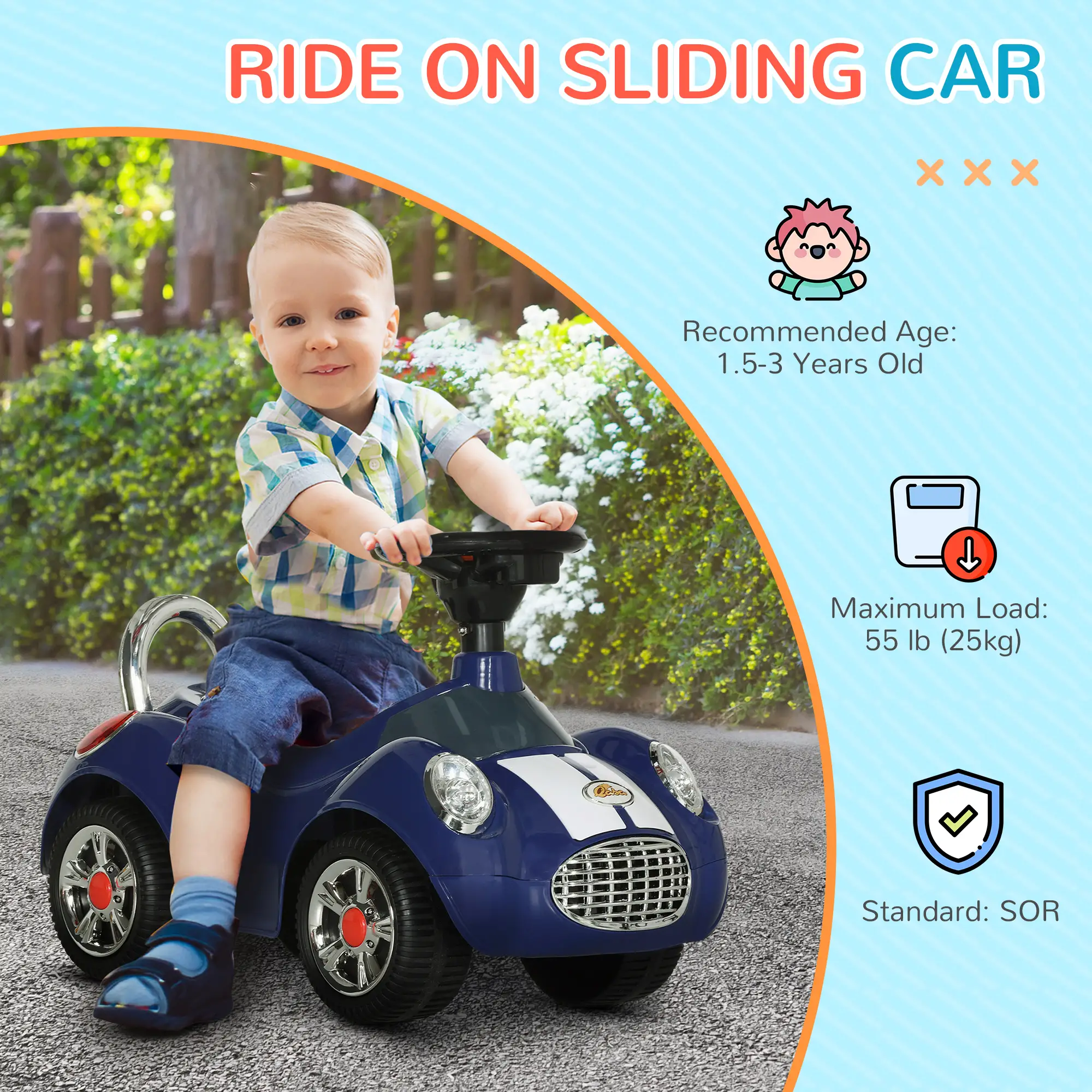 Baby Push Car, Music Horn Light, Dark Blue - Image 4