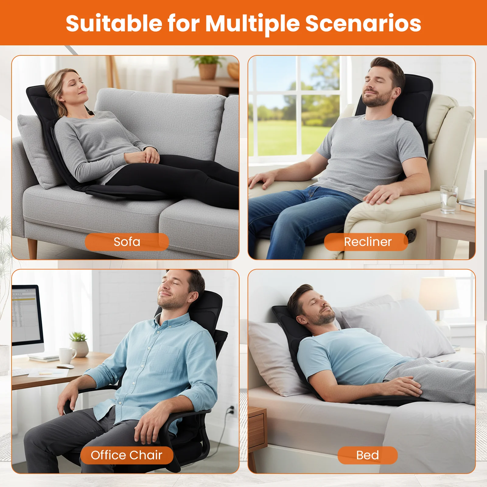 Back Massager Seat Cushion with Heat and 10 Vibration Motors for Pain Relief, Black - Image 10
