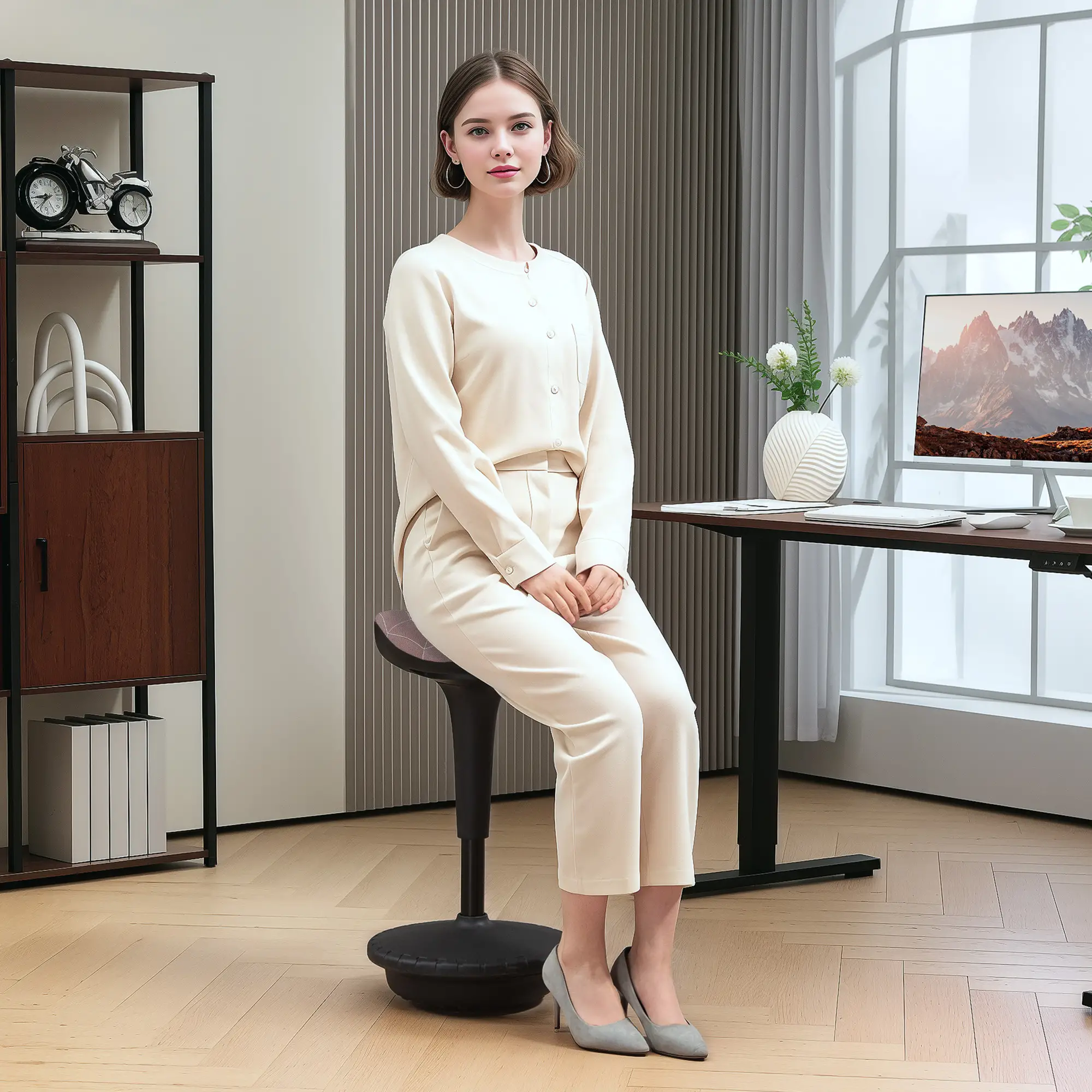 Backless Wobble Stool, Adjustable Standing Desk Chair, Brown - Image 10
