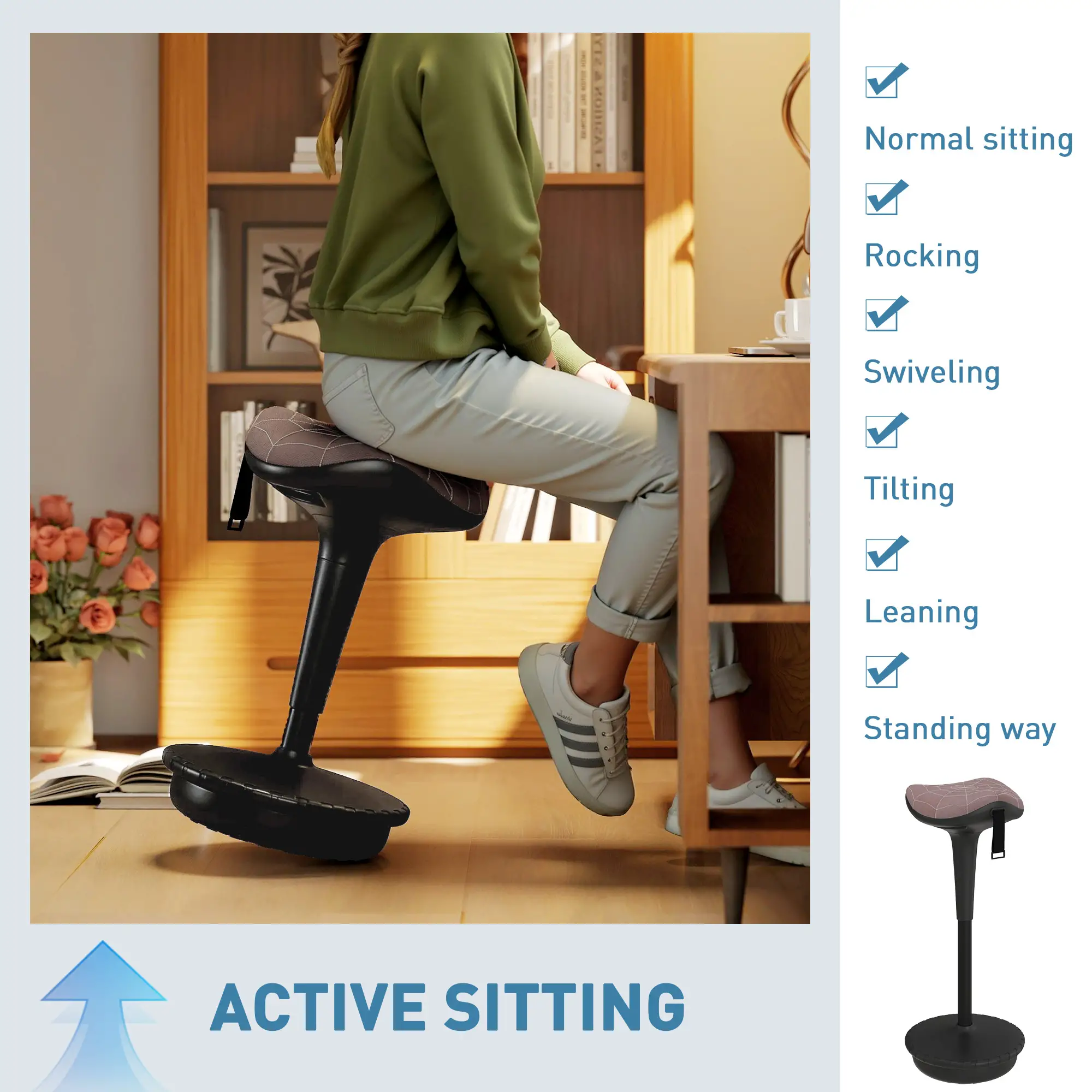 Backless Wobble Stool, Adjustable Standing Desk Chair, Brown - Image 5