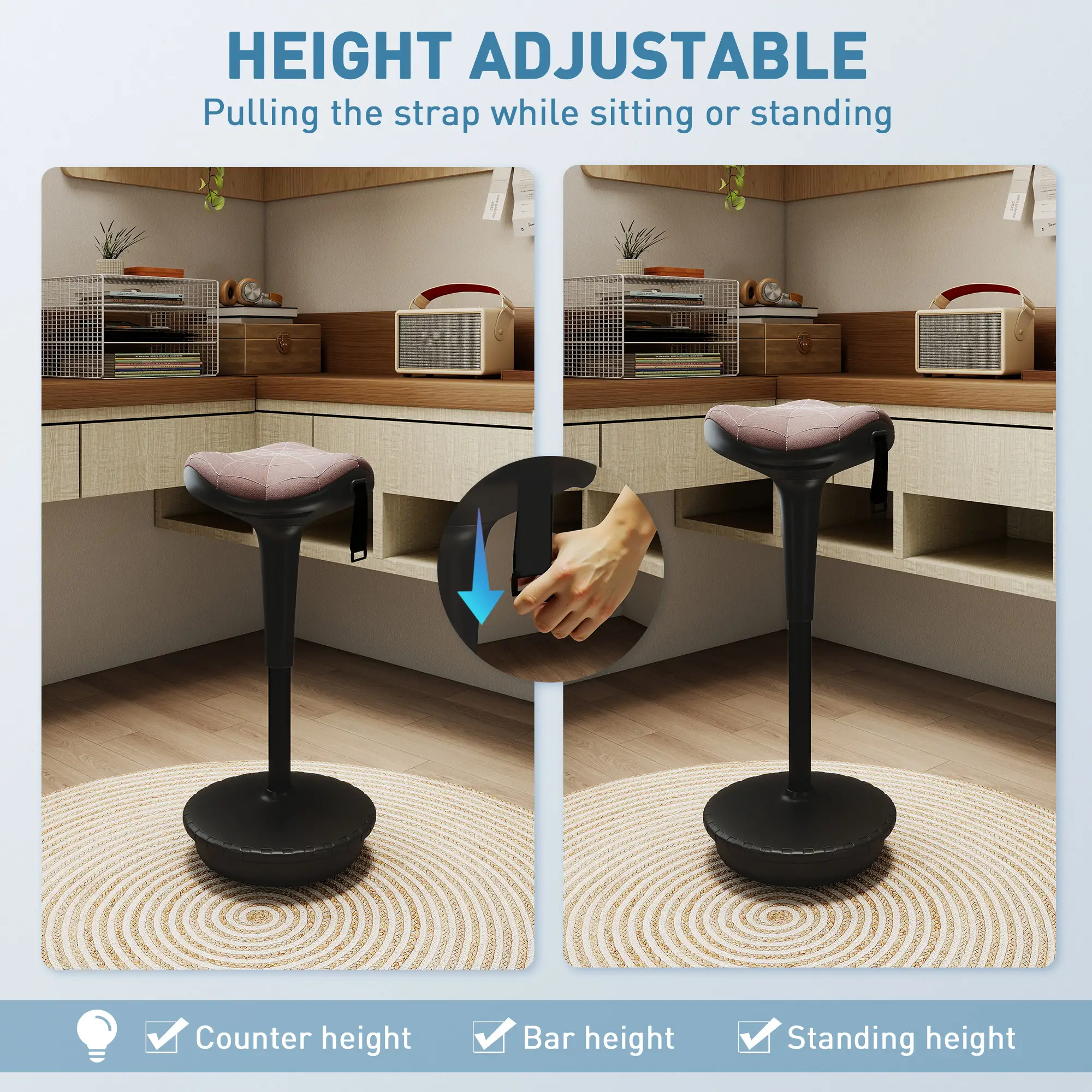 Backless Wobble Stool, Adjustable Standing Desk Chair, Brown - Image 6