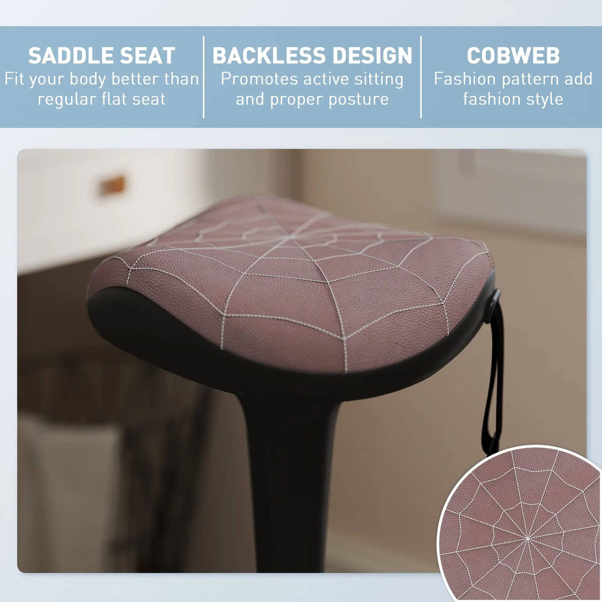 Backless Wobble Stool, Adjustable Standing Desk Chair, Brown - Image 7