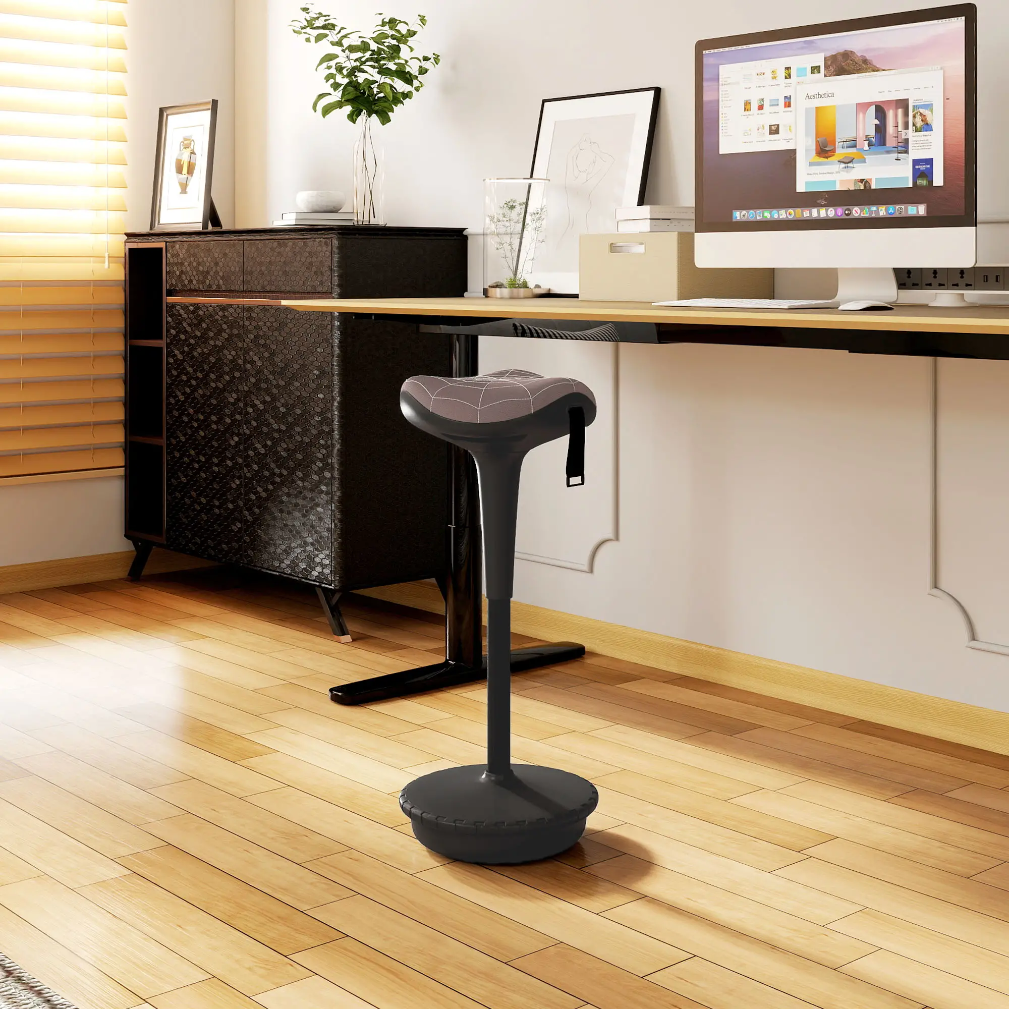 Backless Wobble Stool, Adjustable Standing Desk Chair, Brown - Image 9
