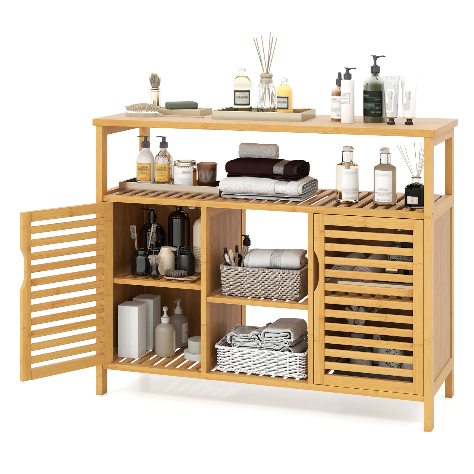 Bamboo Bathroom Cabinet, Shelves And Doors, Natural - Image 4