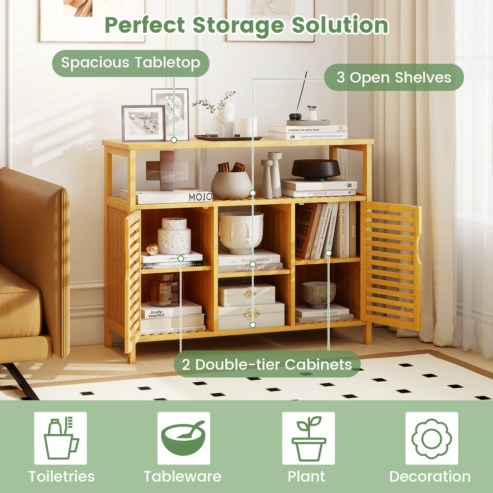 Bamboo Bathroom Cabinet, Shelves And Doors, Natural - Image 7