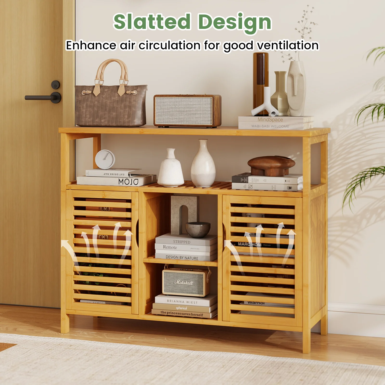 Bamboo Bathroom Cabinet, Shelves And Doors, Natural - Image 8