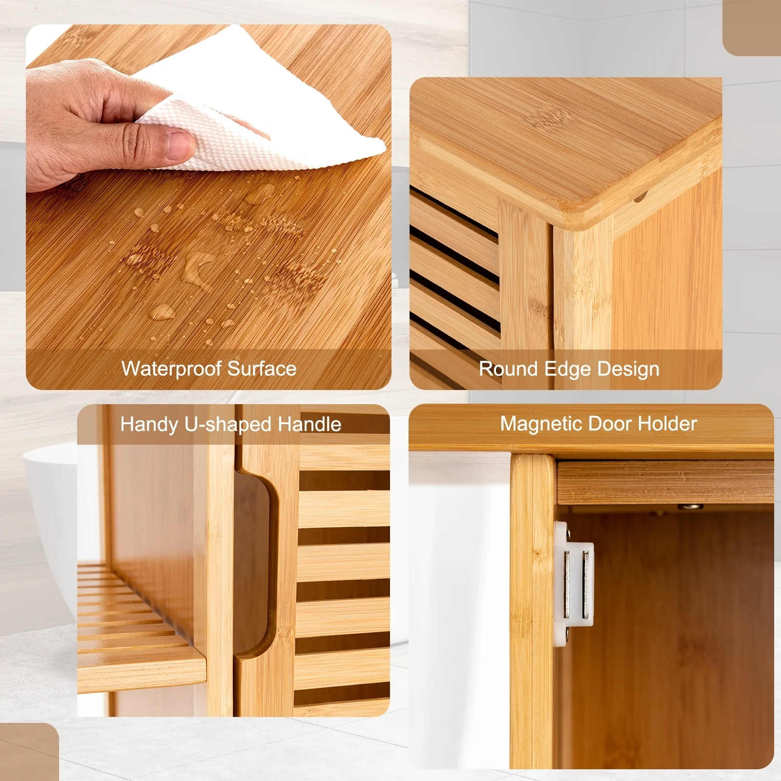 Bamboo Bathroom Storage Cabinet, Single Door, Natural - Image 10