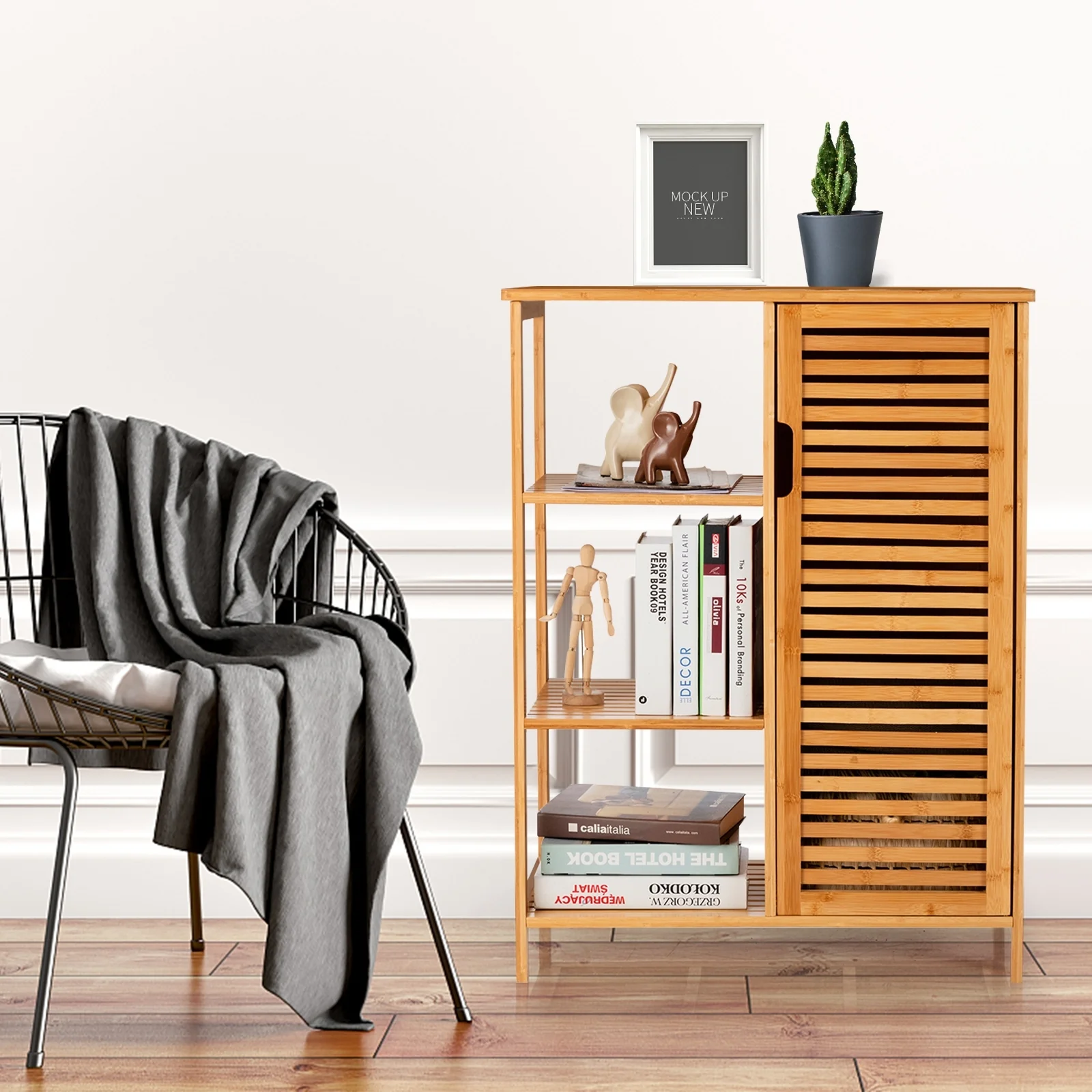 Bamboo Bathroom Storage Cabinet, Single Door, Natural - Image 2