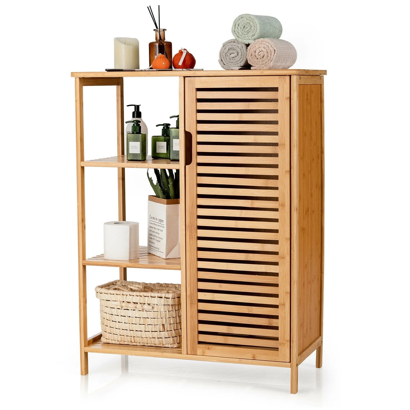 Bamboo Bathroom Storage Cabinet, Single Door, Natural - Image 4