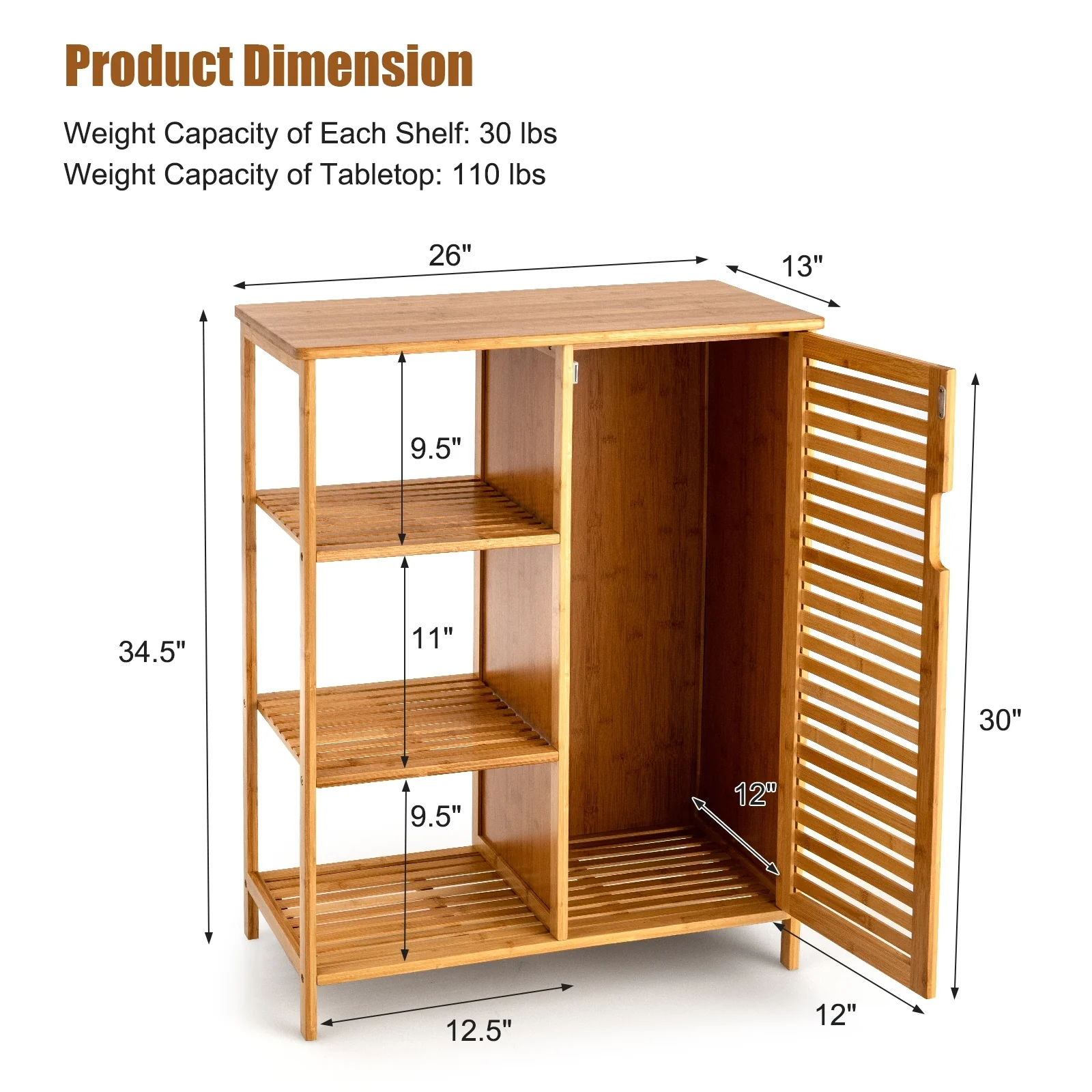 Bamboo Bathroom Storage Cabinet, Single Door, Natural - Image 5
