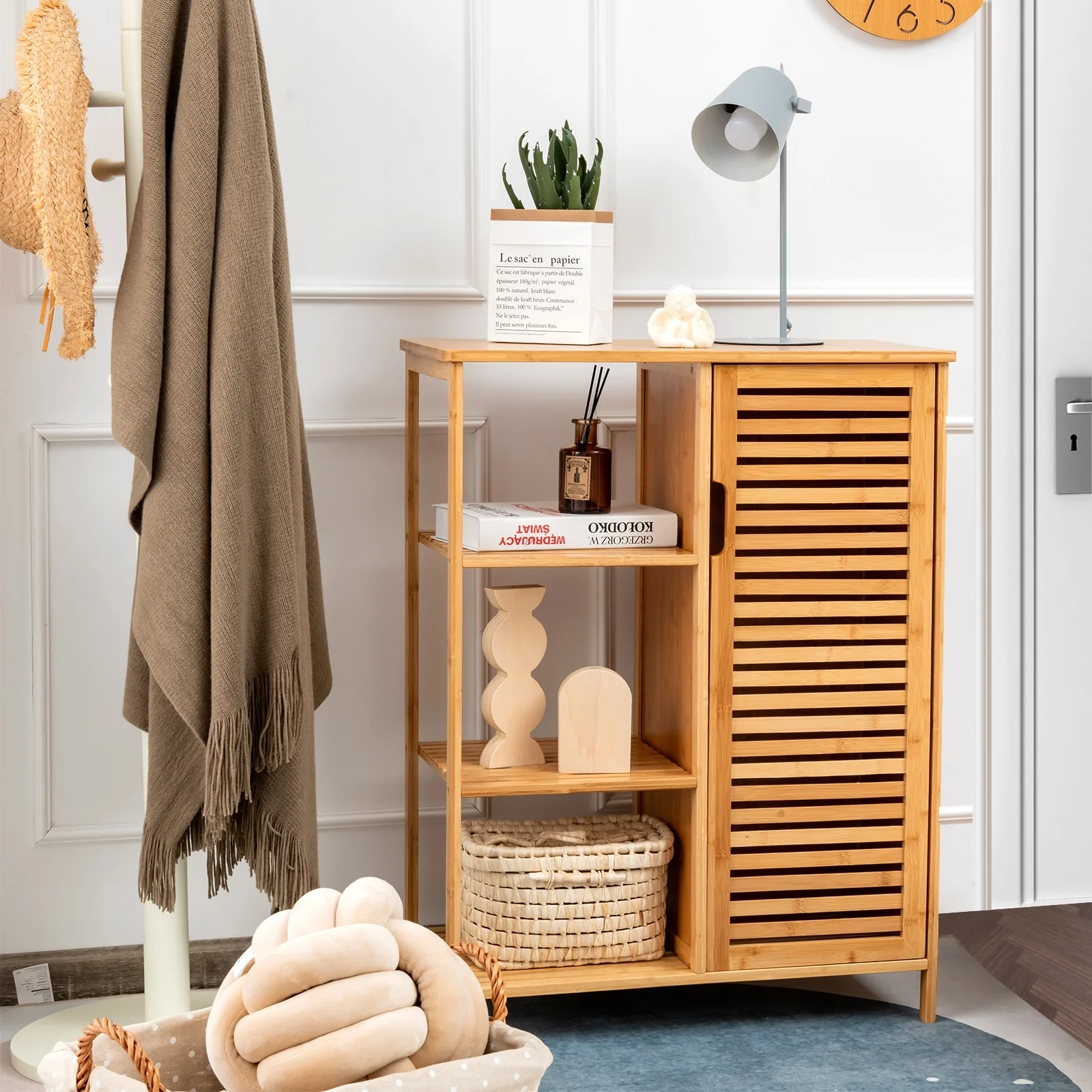 Bamboo Bathroom Storage Cabinet, Single Door, Natural - Image 6