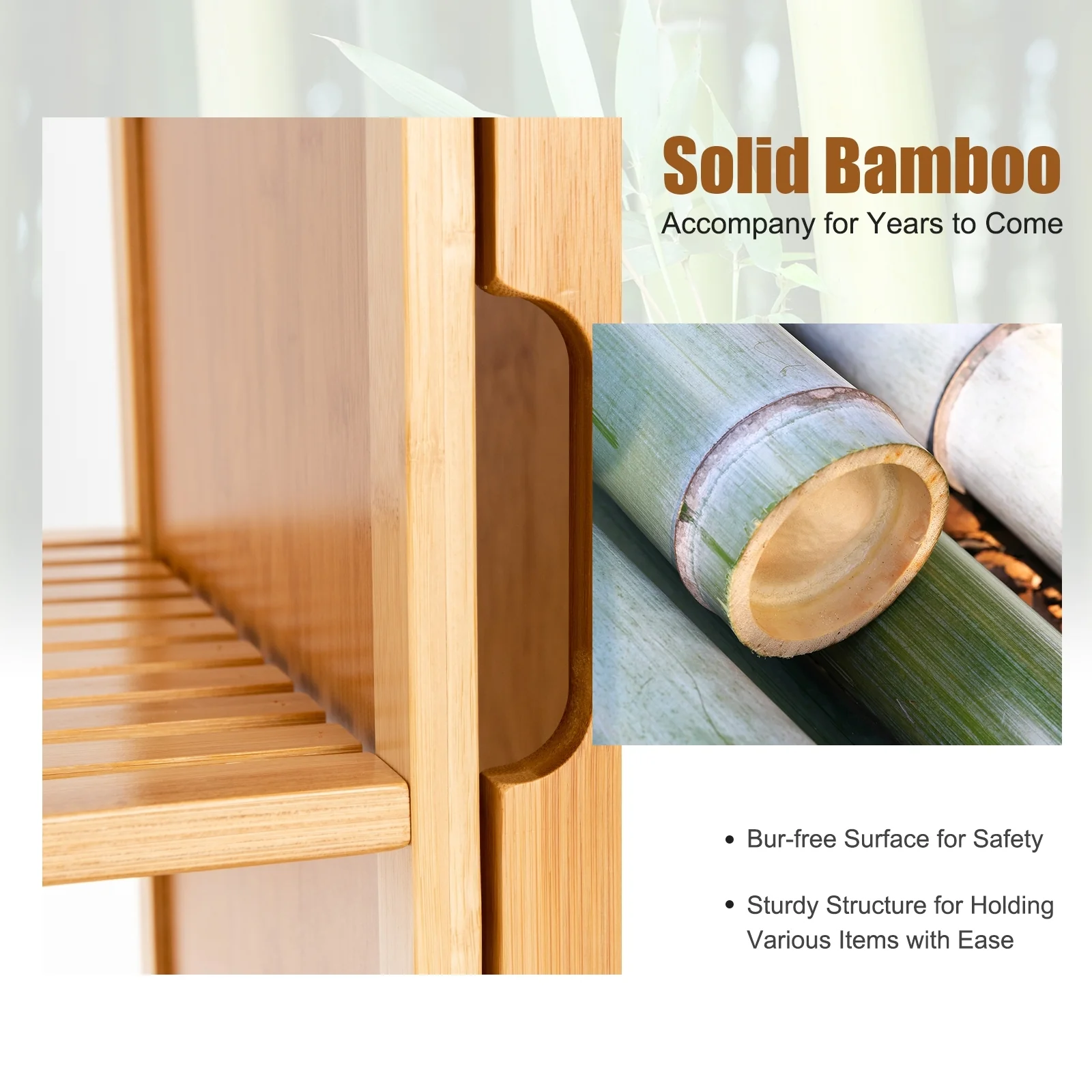 Bamboo Bathroom Storage Cabinet, Single Door, Natural - Image 8