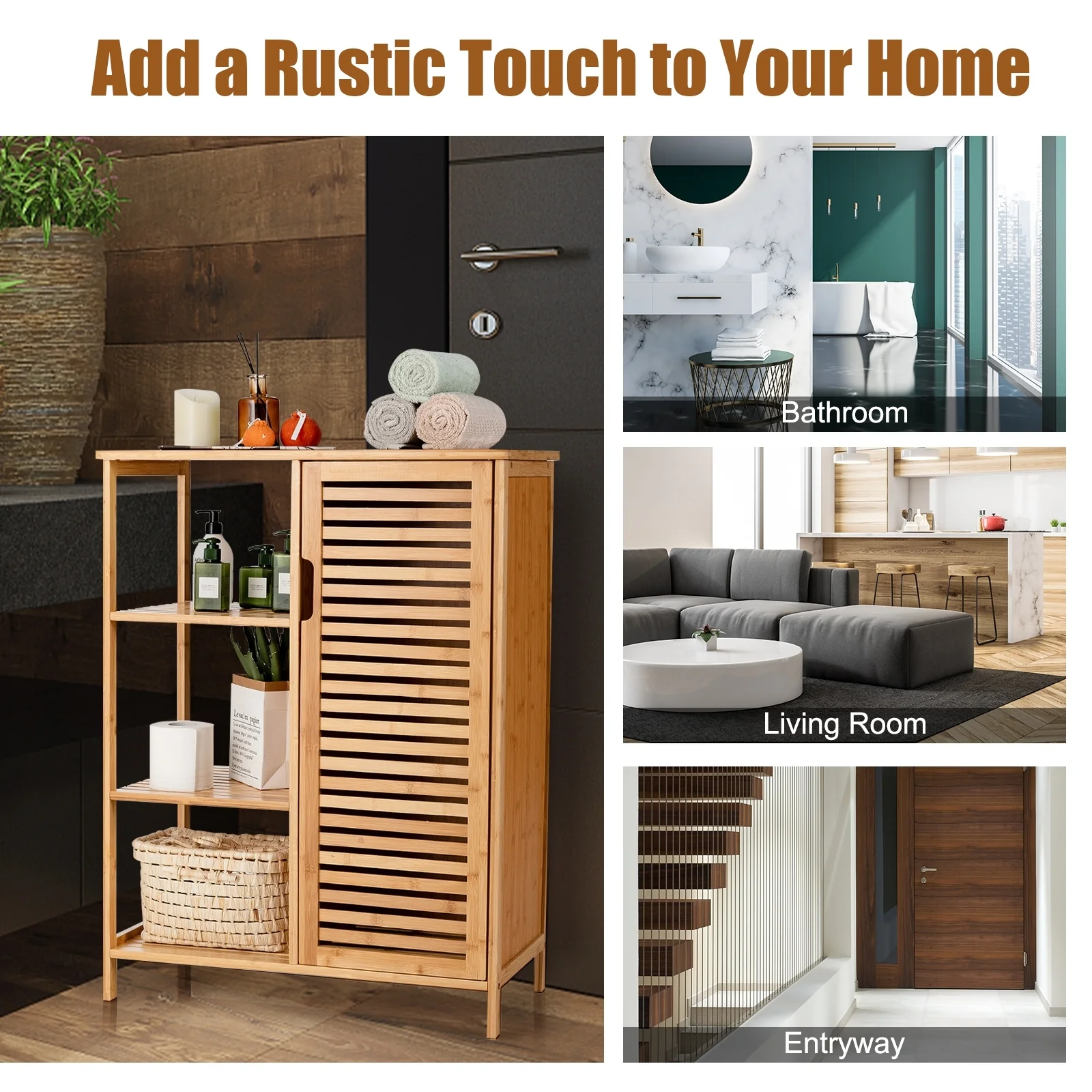 Bamboo Bathroom Storage Cabinet, Single Door, Natural - Image 9