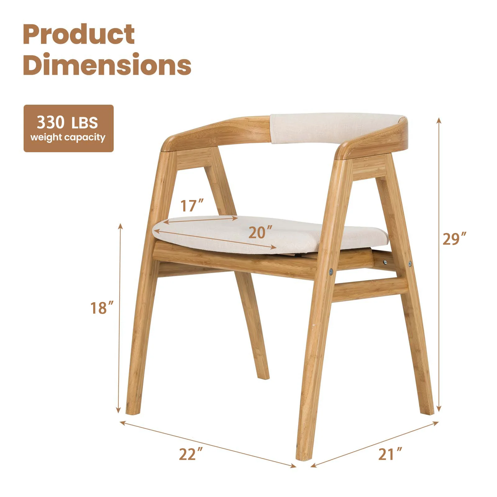 Bamboo Dining Chair, Curved Back, Anti-Slip Foot Pads, Natural - Image 5