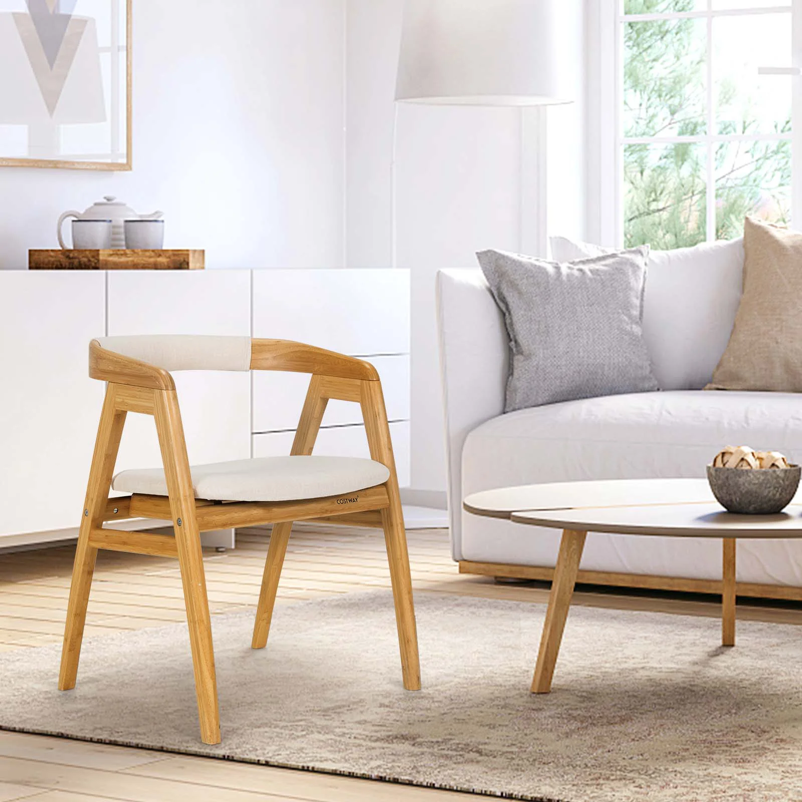 Bamboo Dining Chair, Curved Back, Anti-Slip Foot Pads, Natural - Image 6