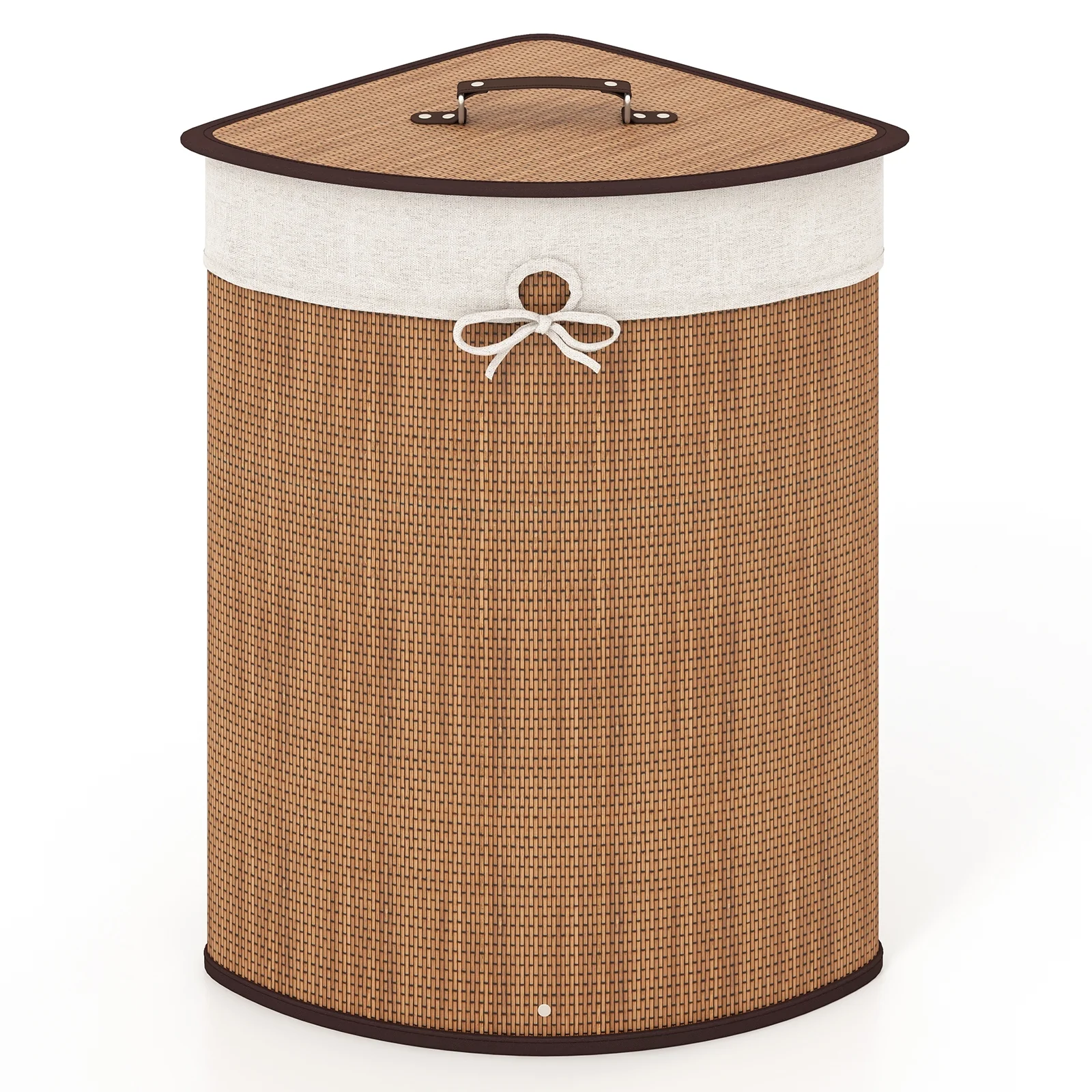 Bamboo Laundry Hamper Basket, With Lid And Removable Liner Bag, Yellow