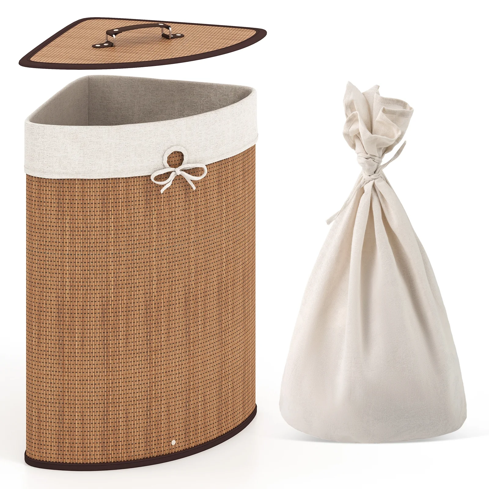 Bamboo Laundry Hamper Basket, With Lid And Removable Liner Bag, Yellow - Image 7