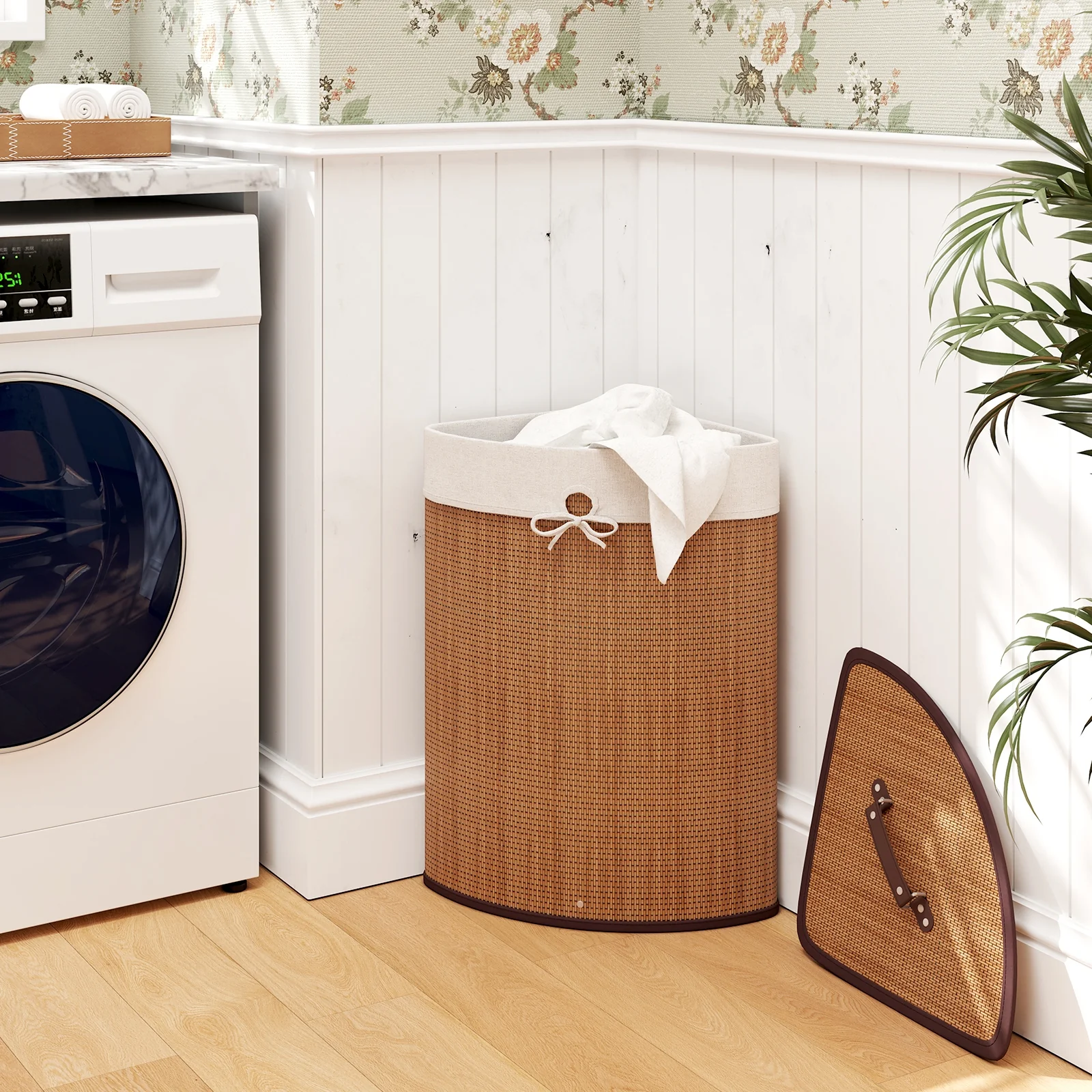 Bamboo Laundry Hamper Basket, With Lid And Removable Liner Bag, Yellow - Image 9