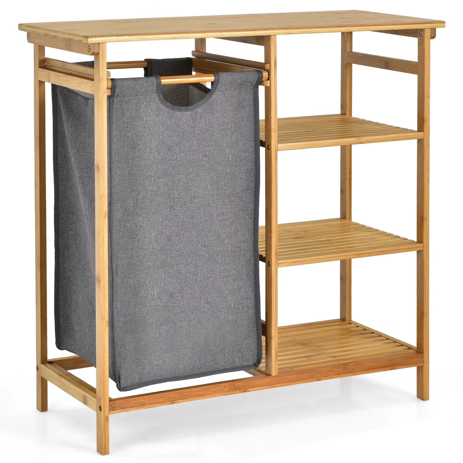 Bamboo Laundry Hamper, Removable Sliding Bag, 3-Tier Shelves, Natural - Image 4
