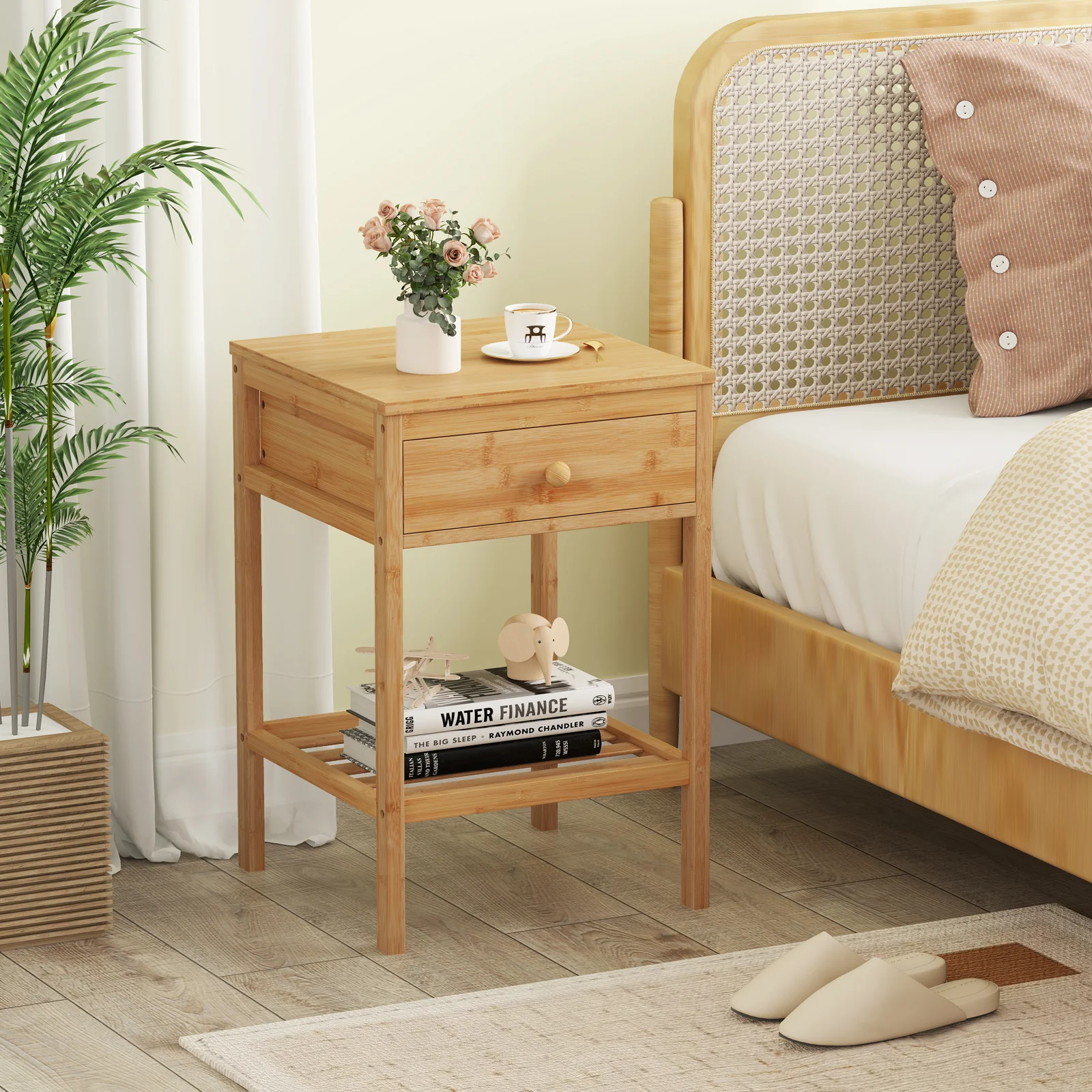 Bamboo Nightstand, 1/2 Size, Storage Drawer, Open Shelf - Image 2