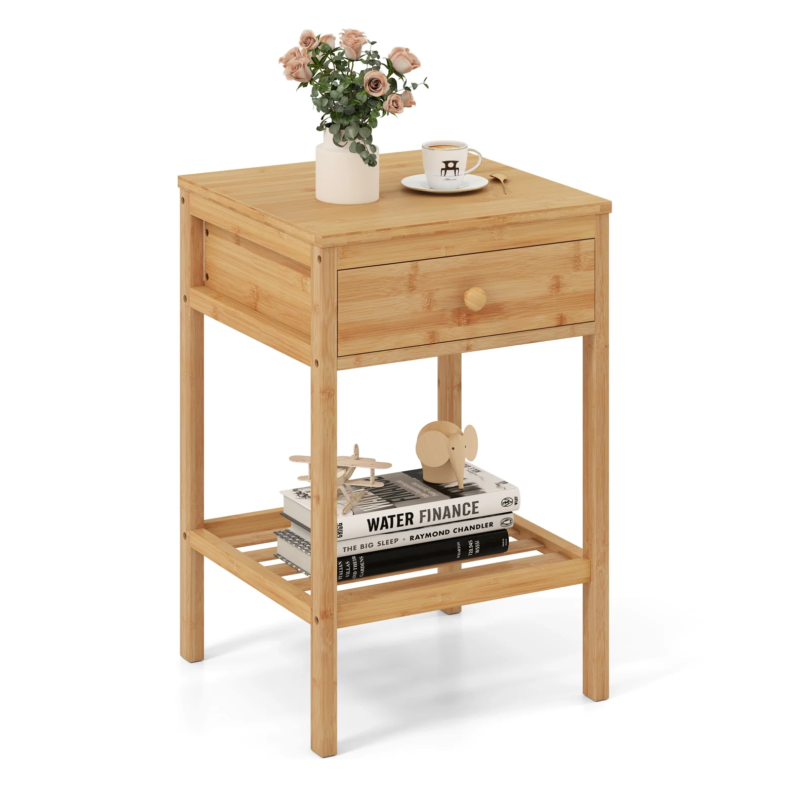 Bamboo Nightstand, 1/2 Size, Storage Drawer, Open Shelf - Image 4