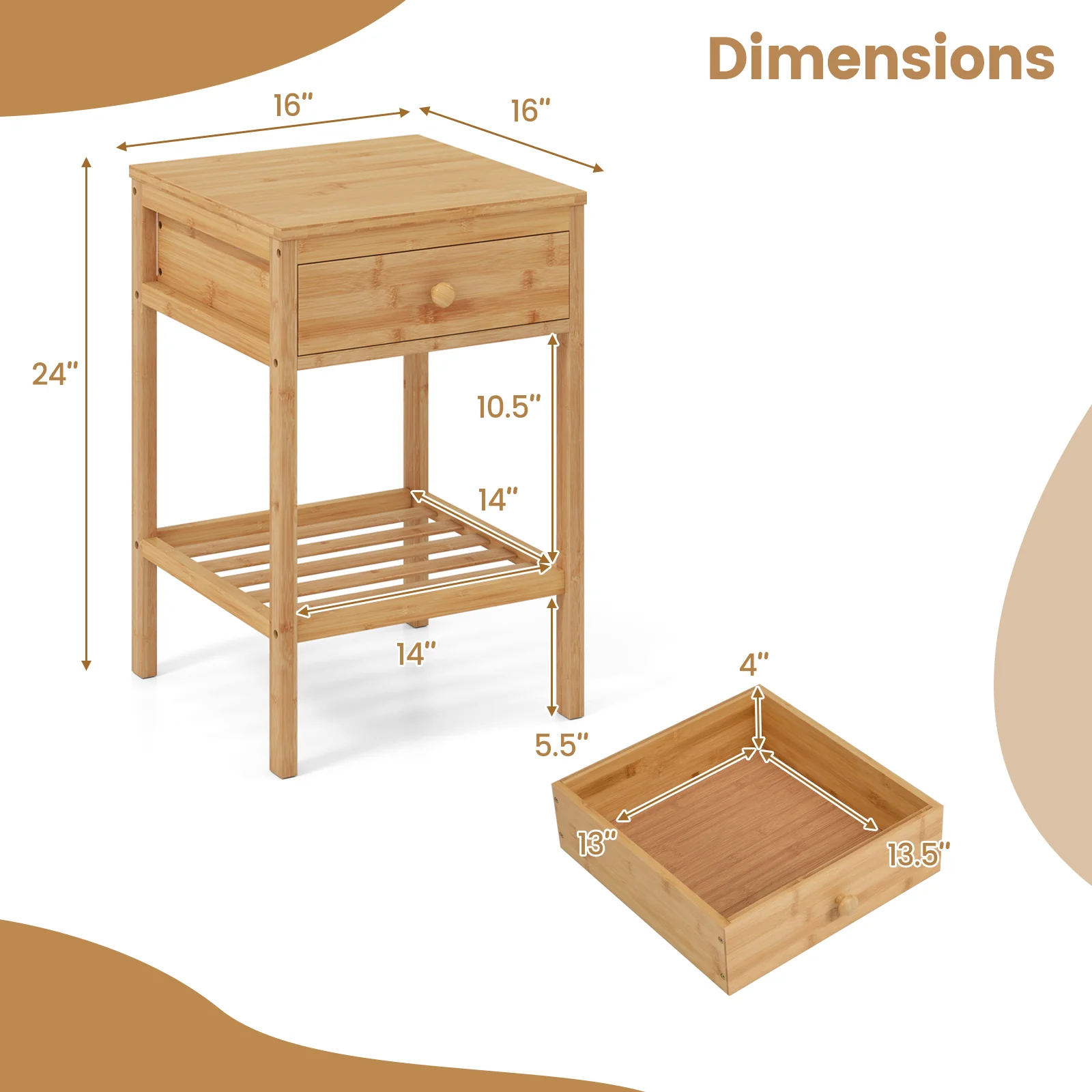 Bamboo Nightstand, 1/2 Size, Storage Drawer, Open Shelf - Image 6