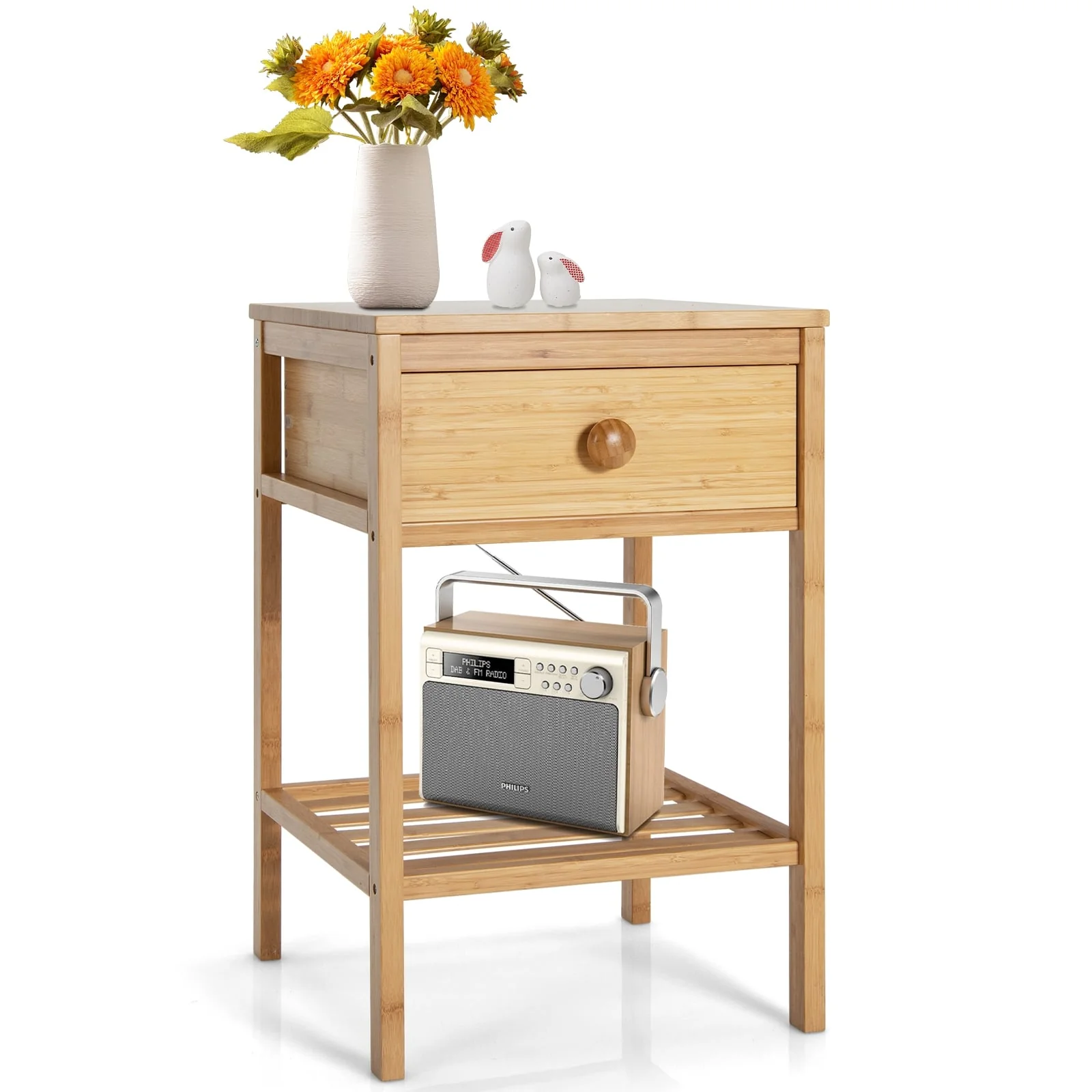 Bamboo Nightstand With Drawer, Open Shelf, Natural - Image 4